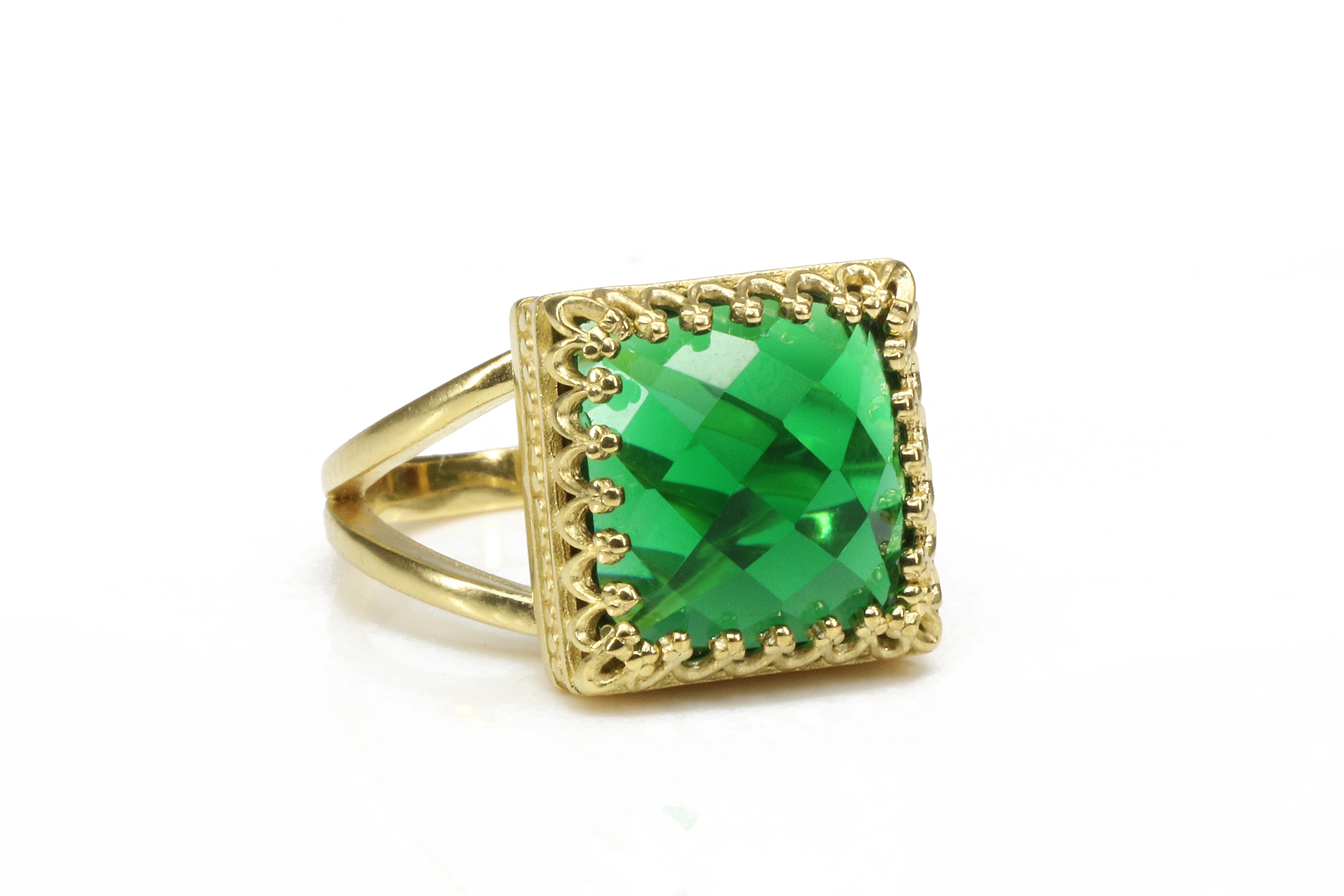 Charming Emerald Unique Ring in 14k Gold Filled Rings Anemone Jewelry