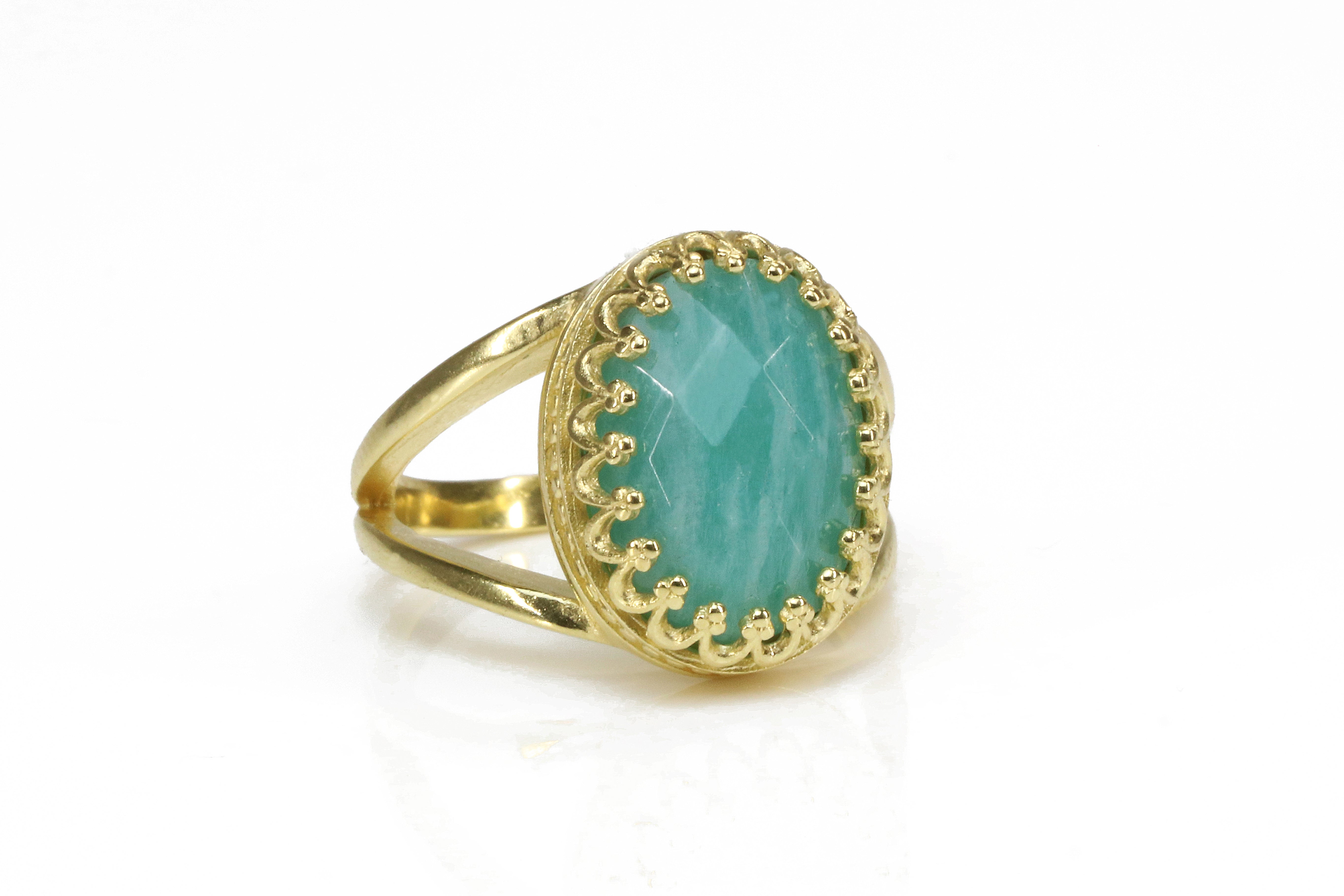Charming Amazonite Ring in 14k Gold-filled Double Band Rings Anemone Jewelry