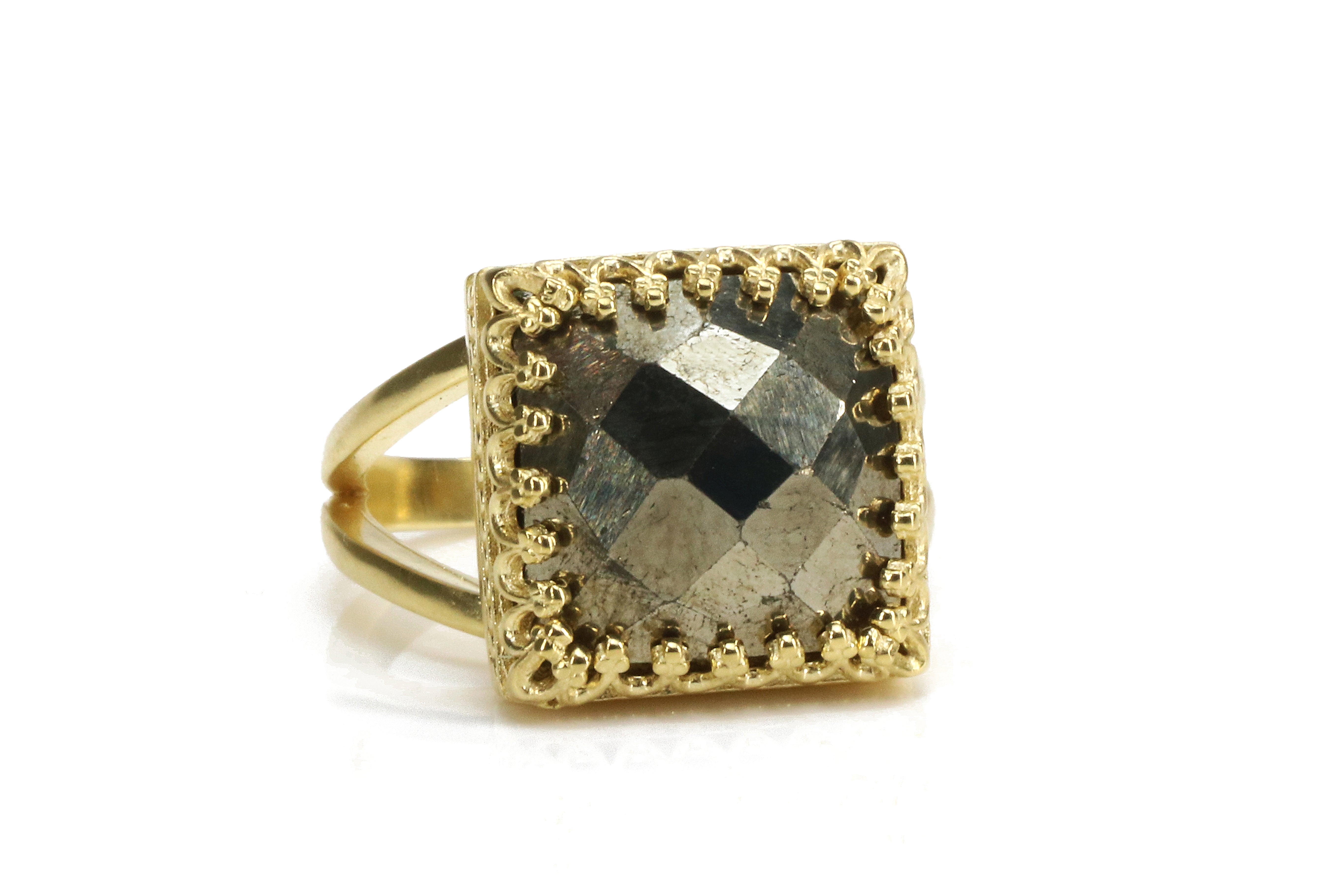 Stunning Square Pyrite Gold Ring Rings Anemone Jewelry