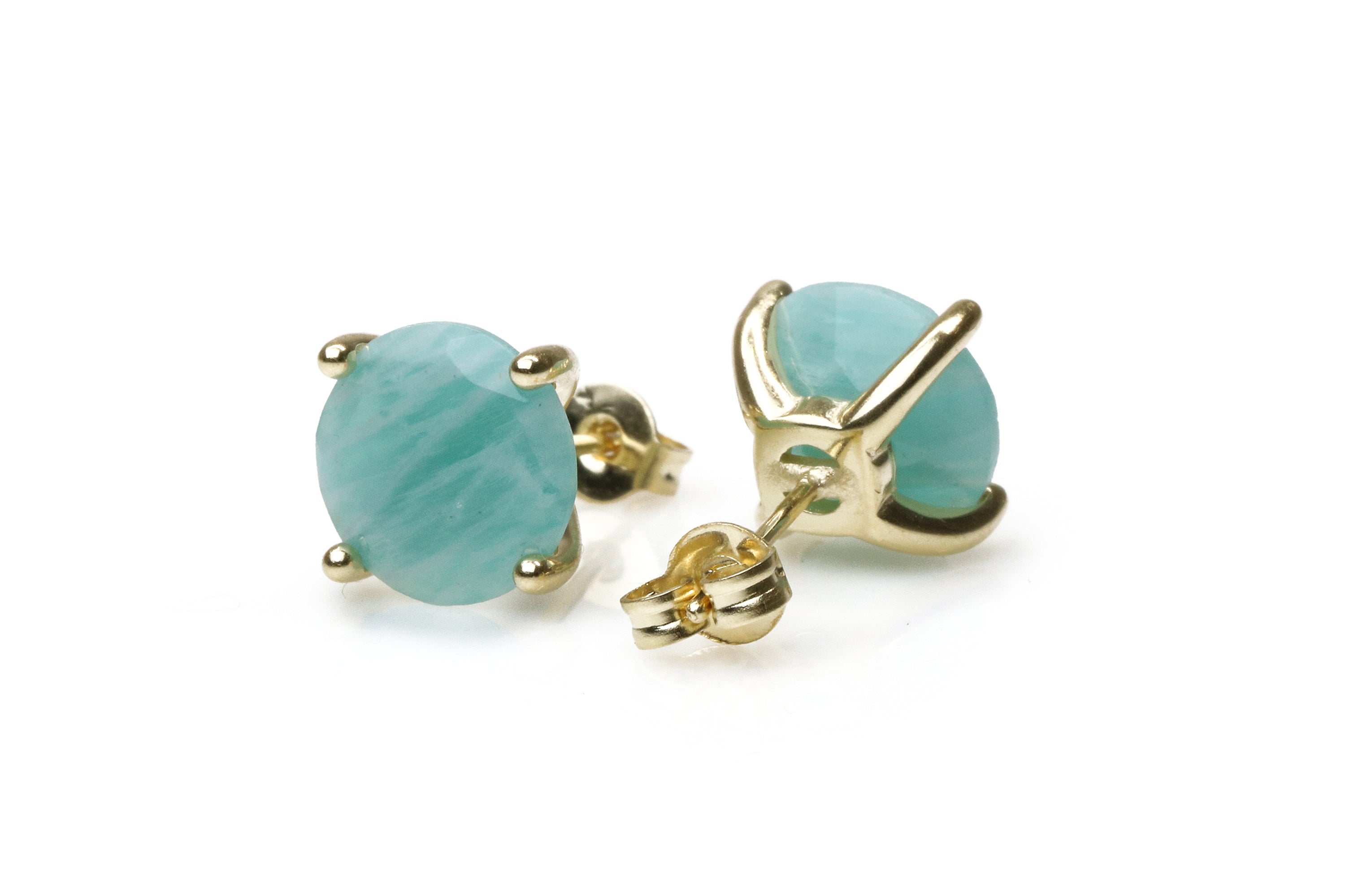 Fascinating Round Amazonite Earrings in Gold Earrings Anemone Unique