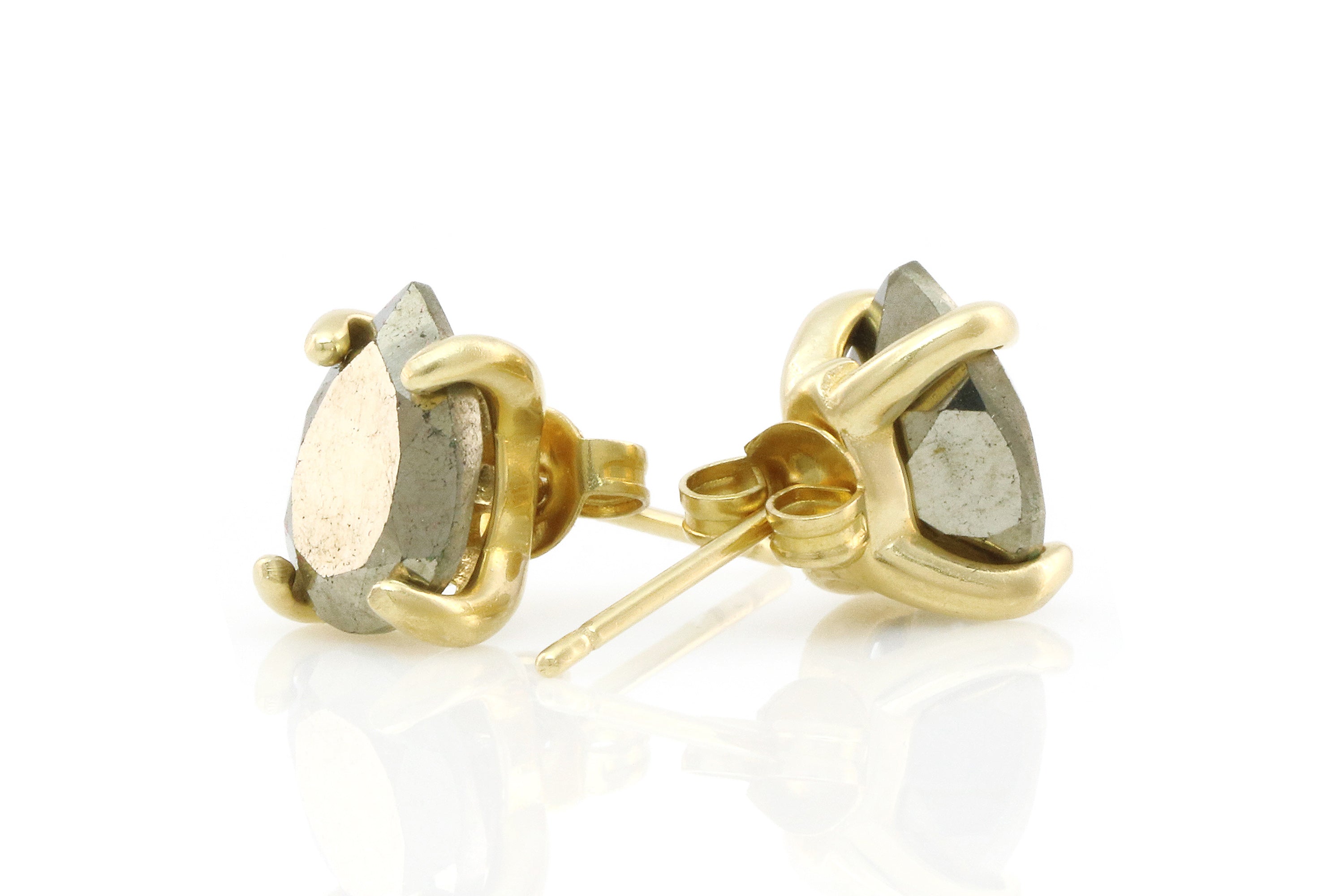 Stud Pyrite Stone Earrings in Sterling Silver Earrings Anemone Unique