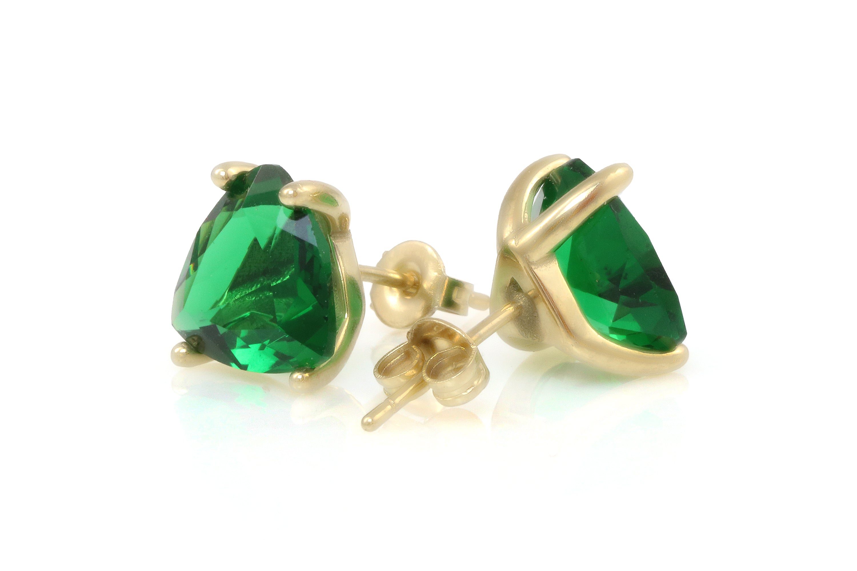 Triangle Cut Emerald Silver Stud Earrings Earrings Anemone Unique