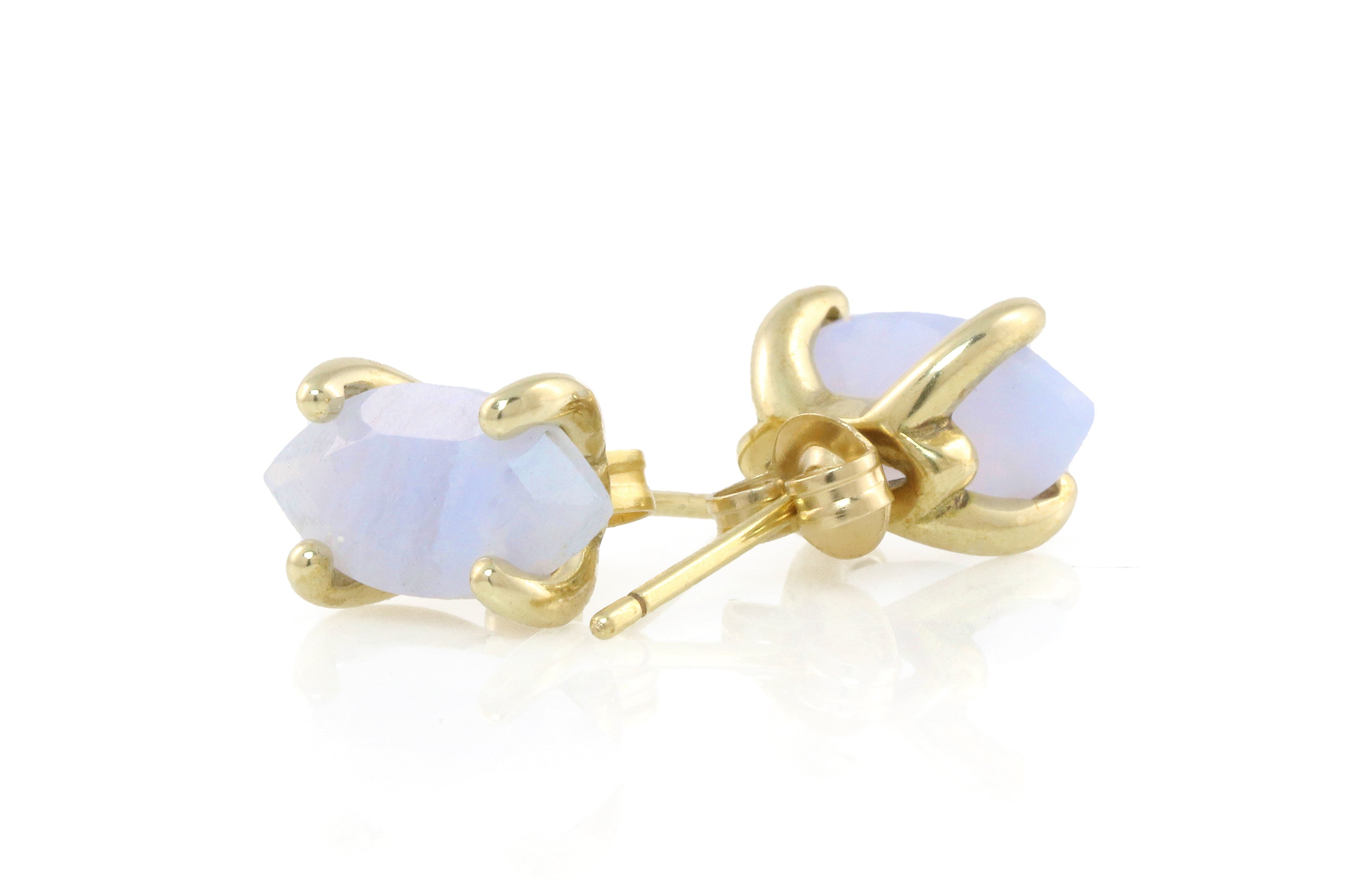 Blue Lace Agate Stud Gold Earrings Earrings Anemone Unique
