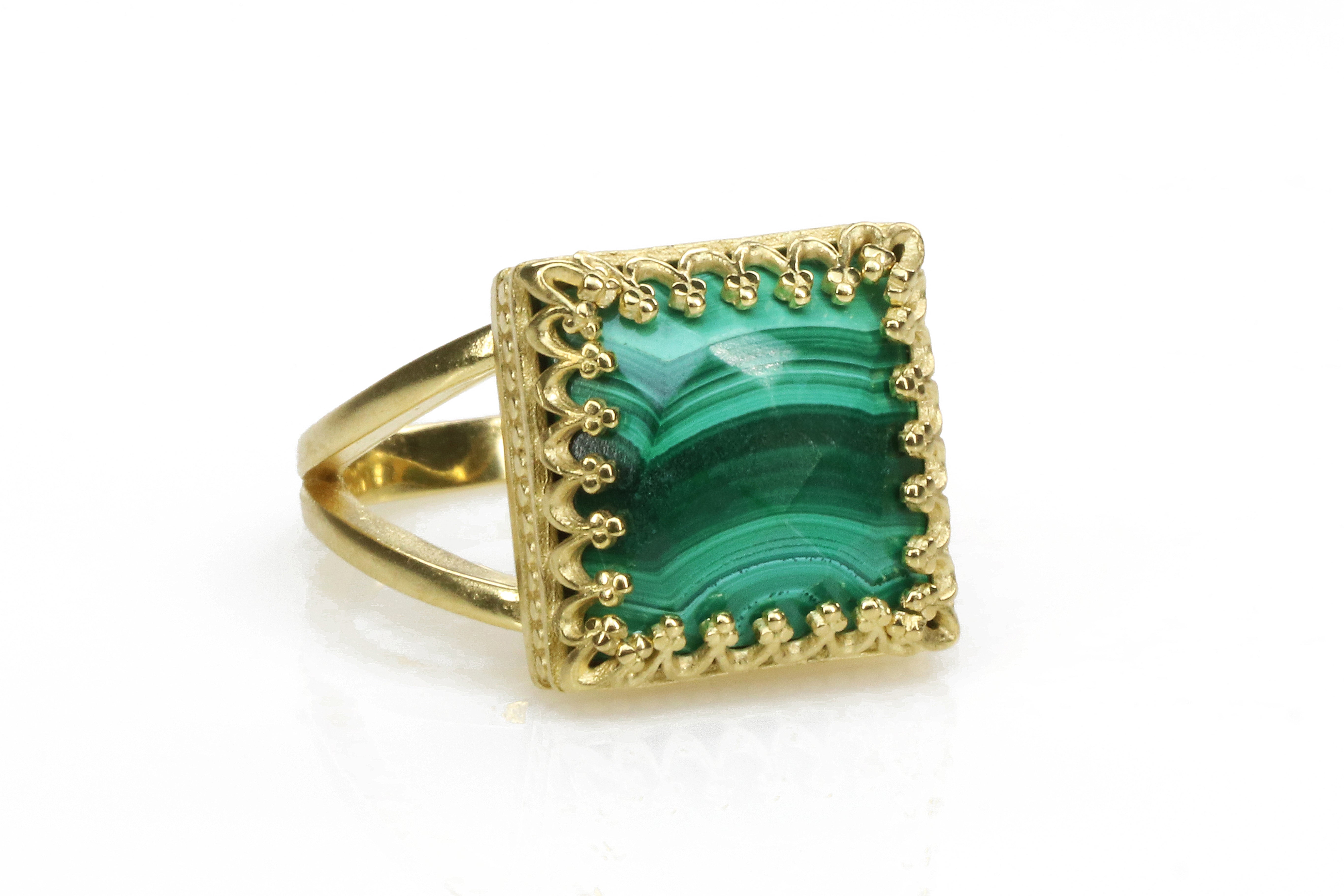Stunning Marbled Malachite Ring in 14k Gold-filled Band Rings Anemone Jewelry