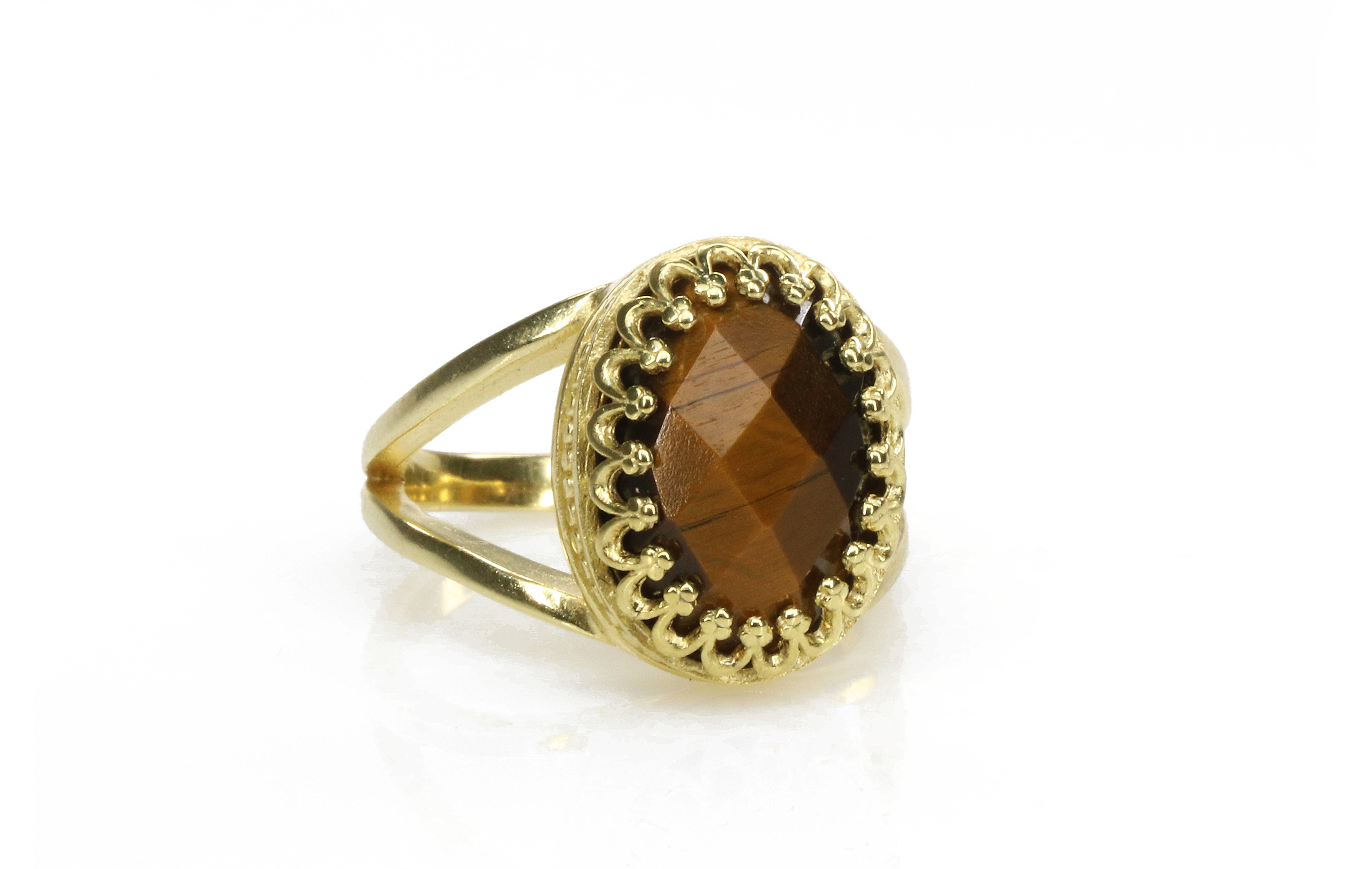 Intricate Oval Tiger Eye Ring in Rose Gold Rings Anemone Jewelry