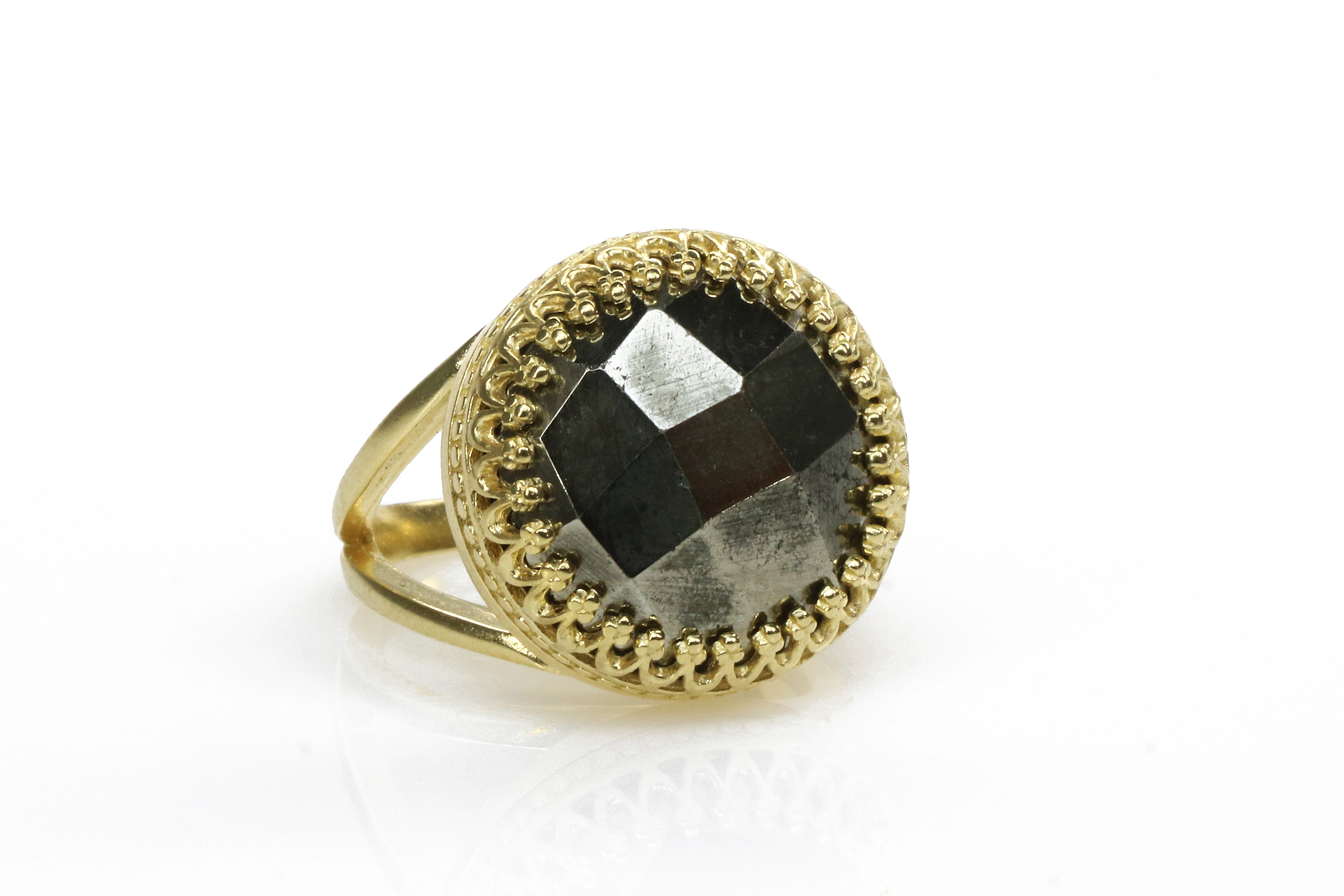 Large Pyrite Ring in Silver Prong Setting Rings Anemone Jewelry