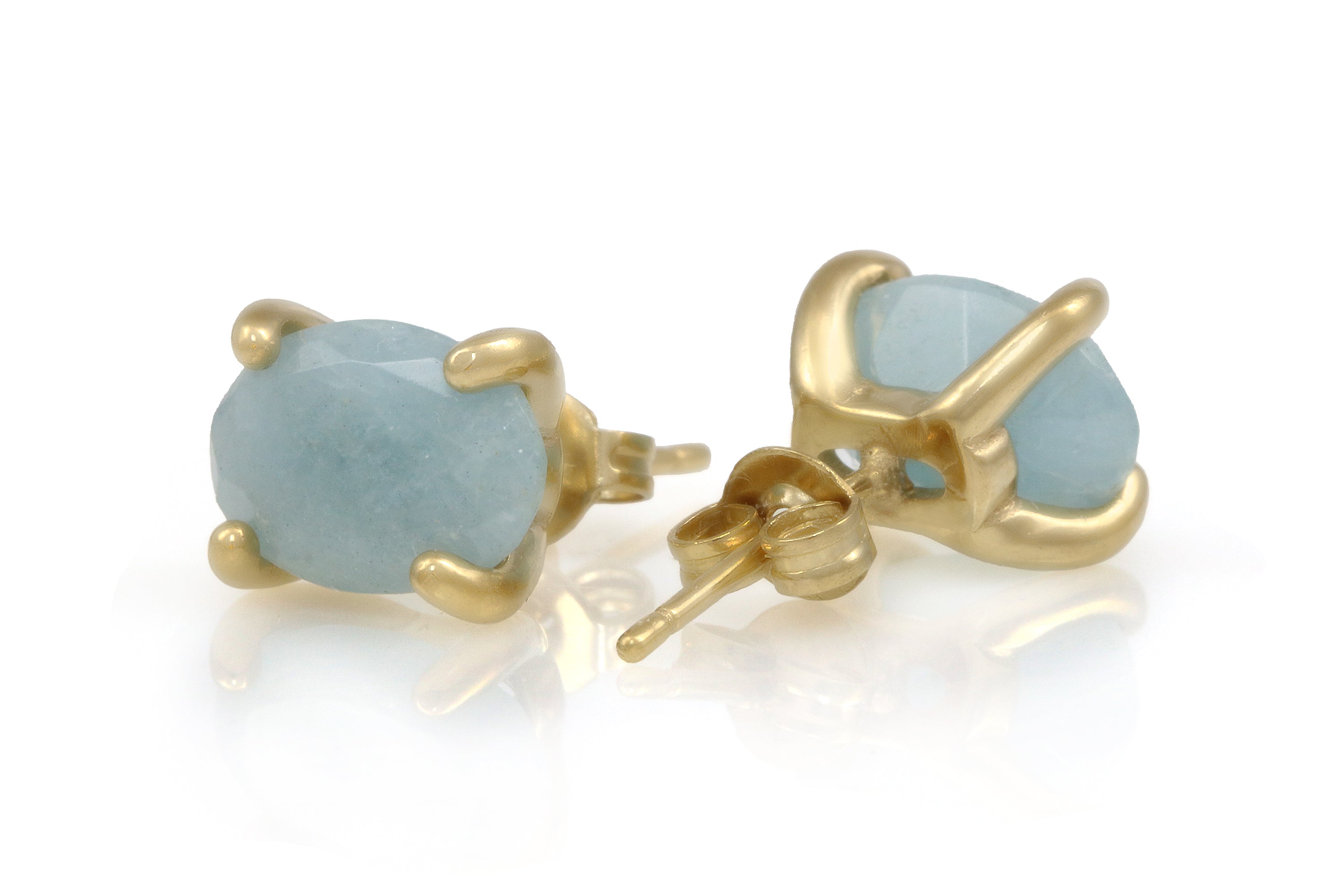 Oval Aquamarine Gold Stud Earrings Earrings Anemone Unique