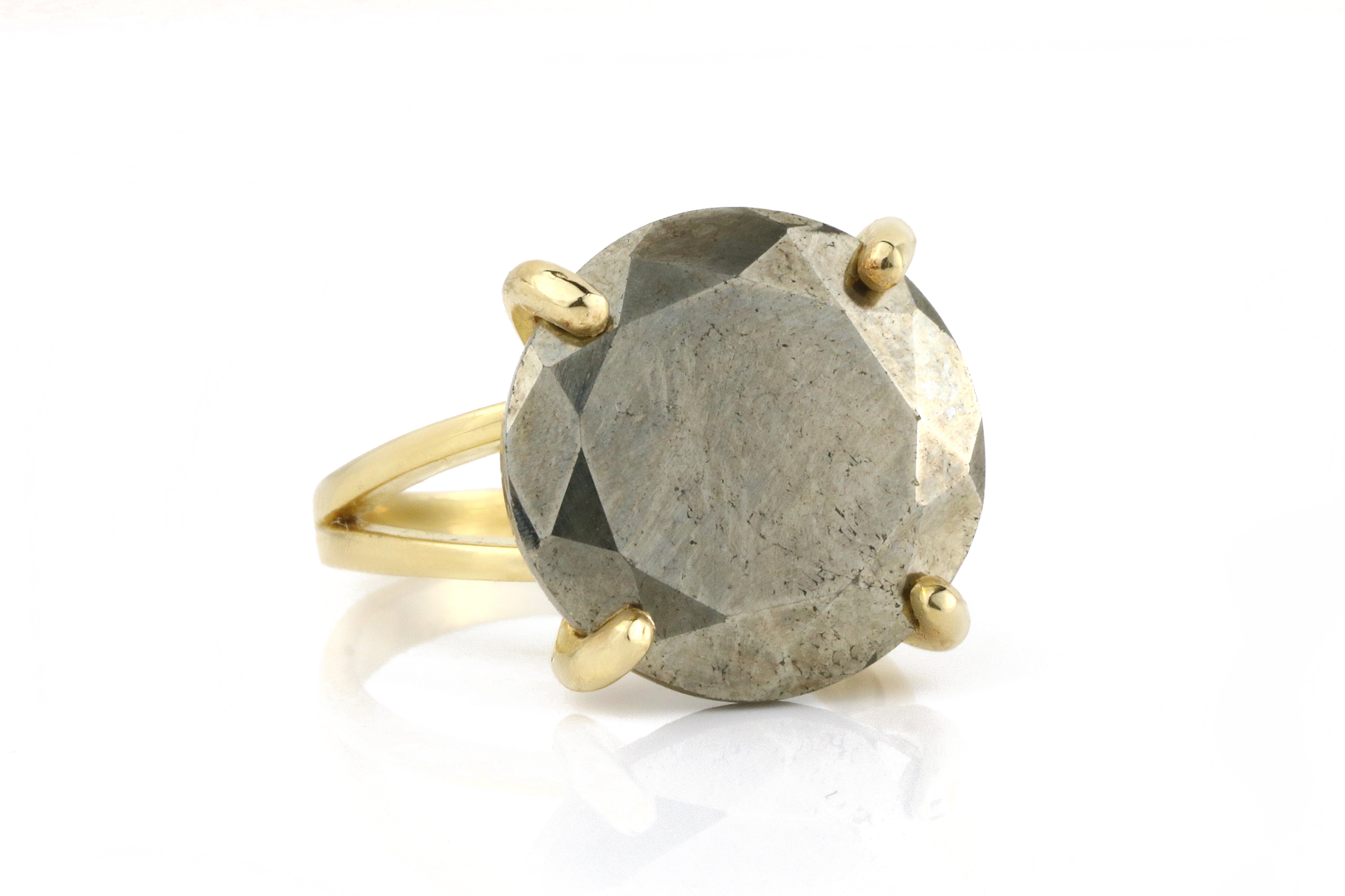 Unique Round Pyrite Stone Ring in Sterling Silver Rings Anemone Jewelry