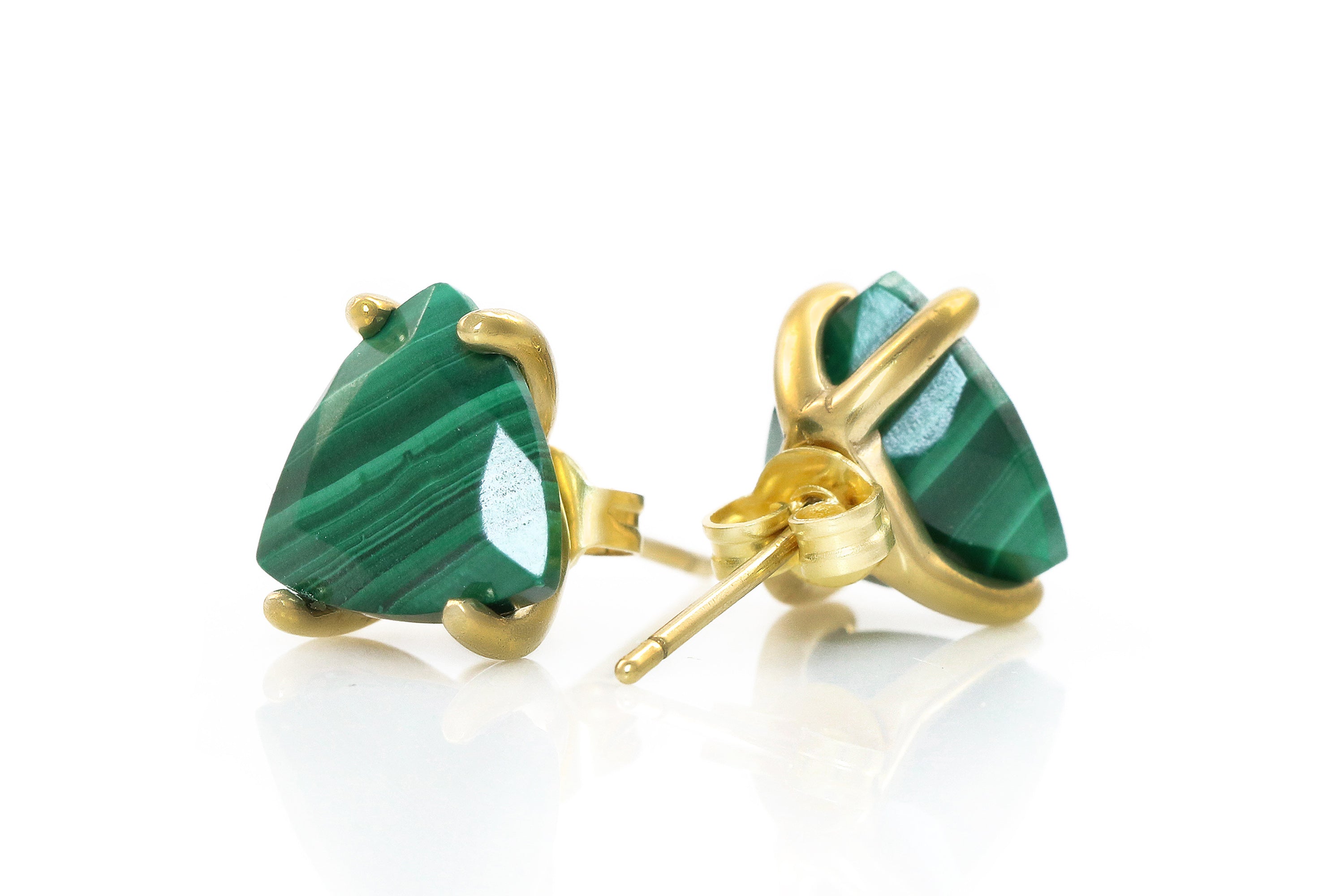 Triangle Malachite Earrings in Gold Earrings Anemone Unique