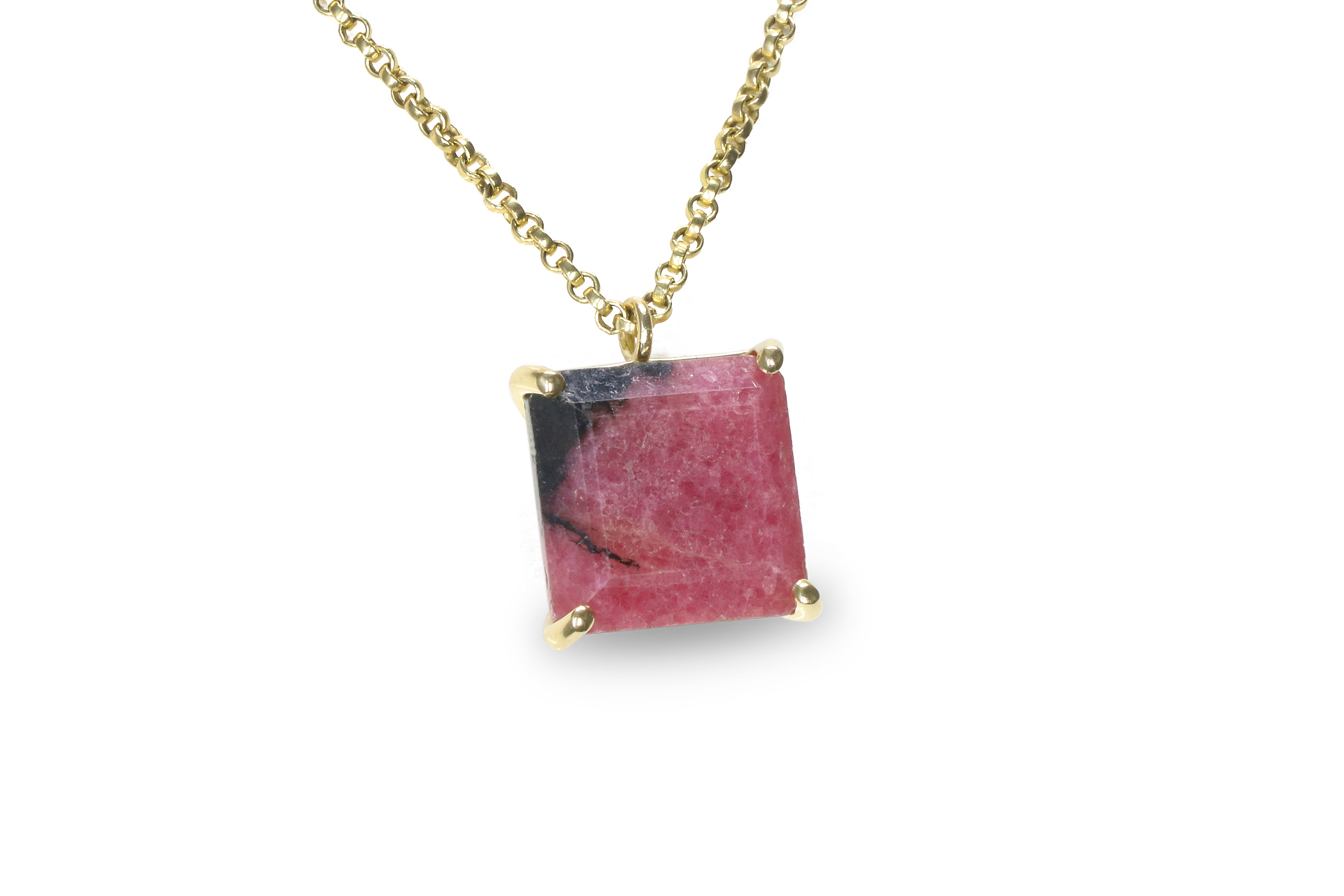 Fascinating Square Rhodonite Pendant Necklace in 14k Gold Filled necklaces Anemone Jewelry