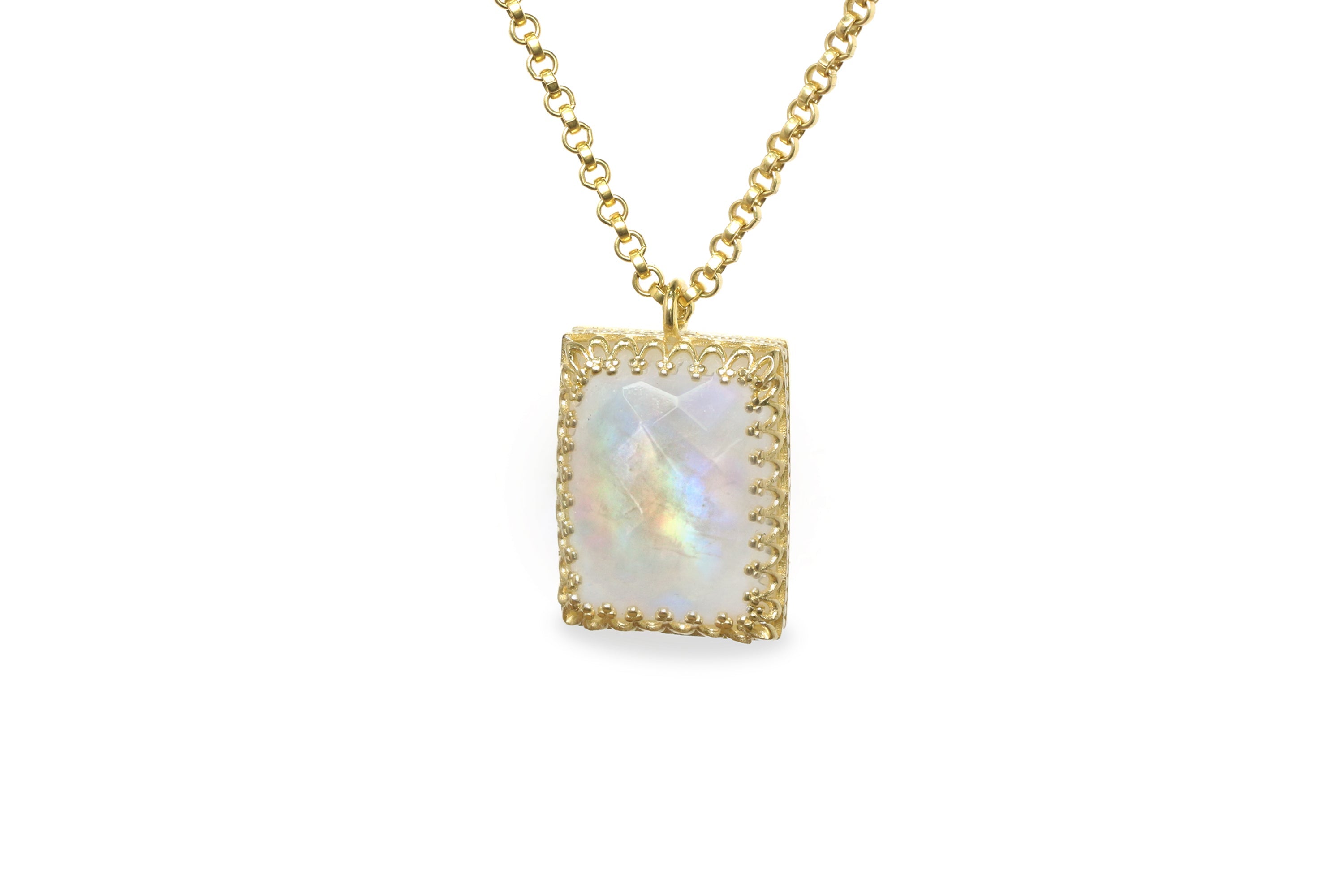 Dazzling Rainbow Moonstone Gold Necklace necklaces Anemone Jewelry