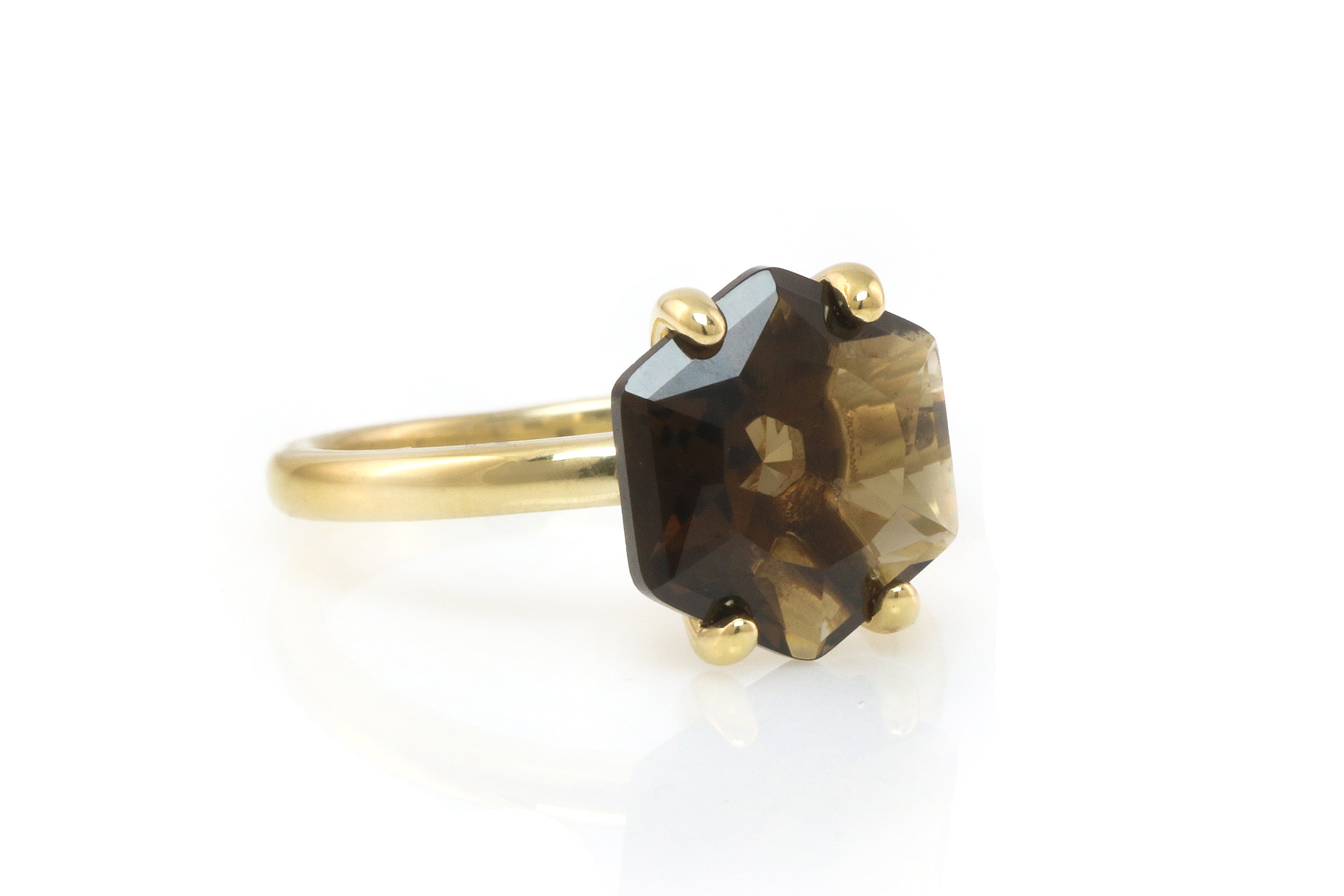 Gold Smoky Quartz Gemstone Hexagon Ring Rings Anemone Unique