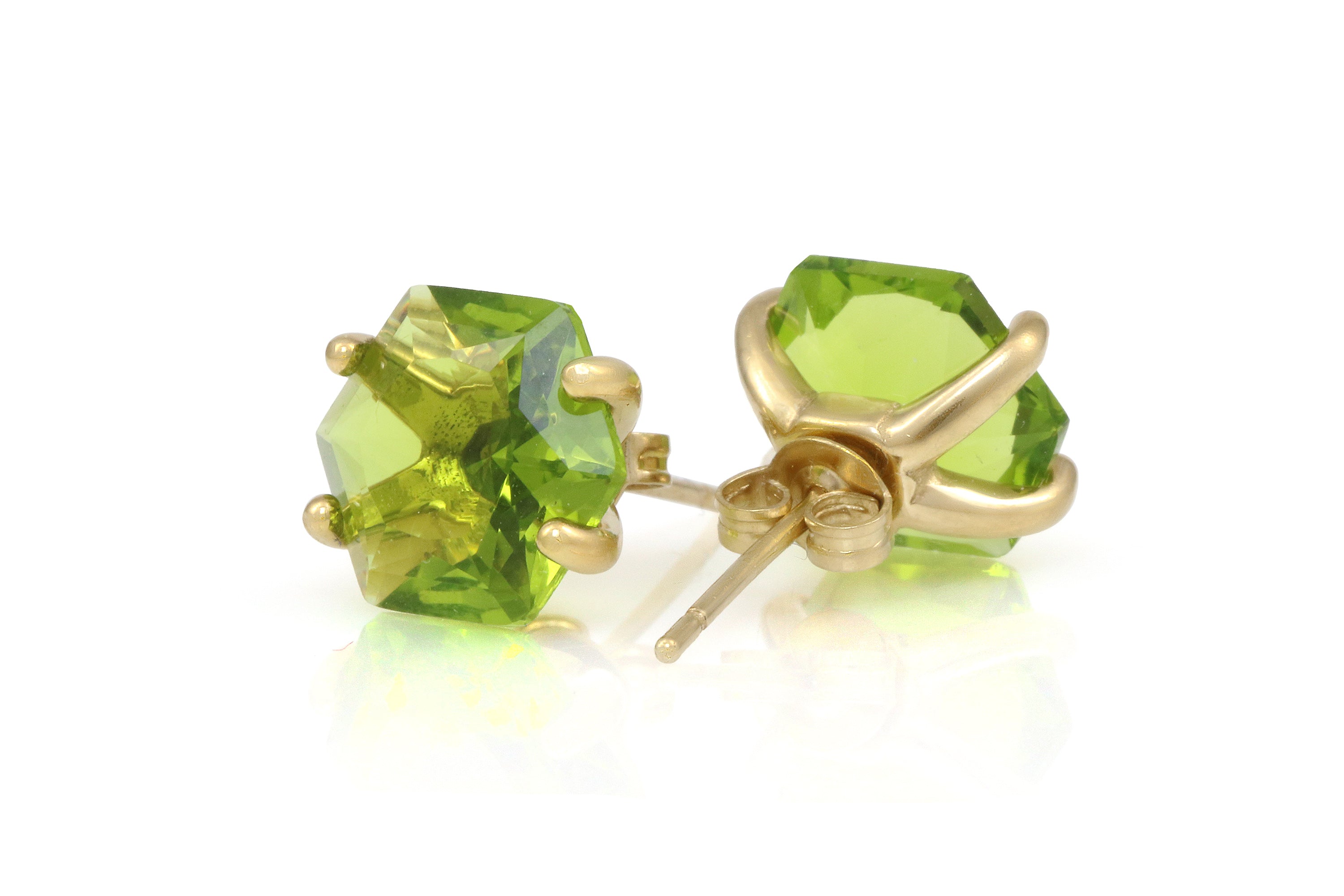 Hexagon Peridot Gold Stud Earrings Earrings Anemone Unique