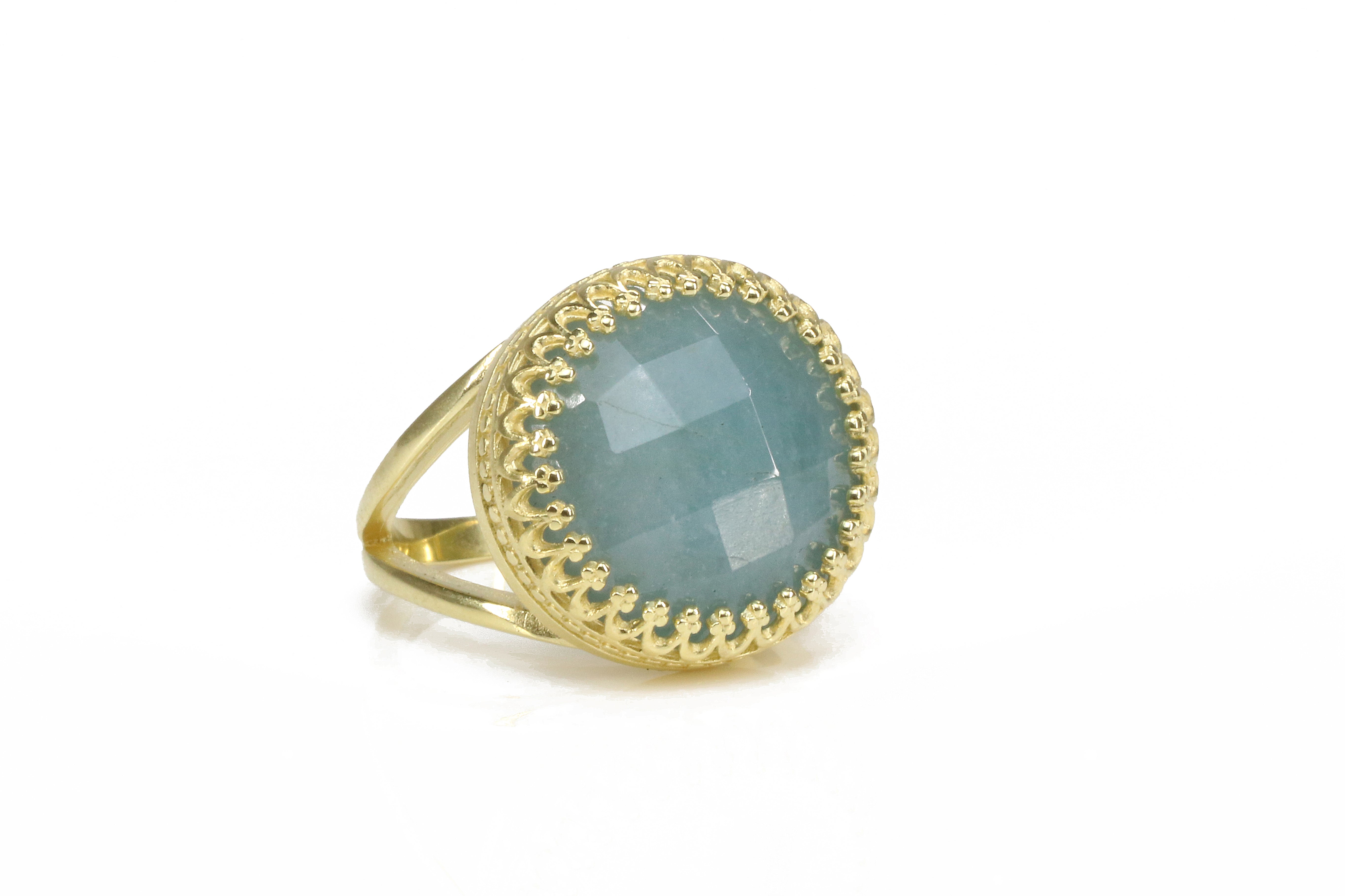 Intricate Aquamarine Ring with 14k Gold-filled Band Rings Anemone Jewelry