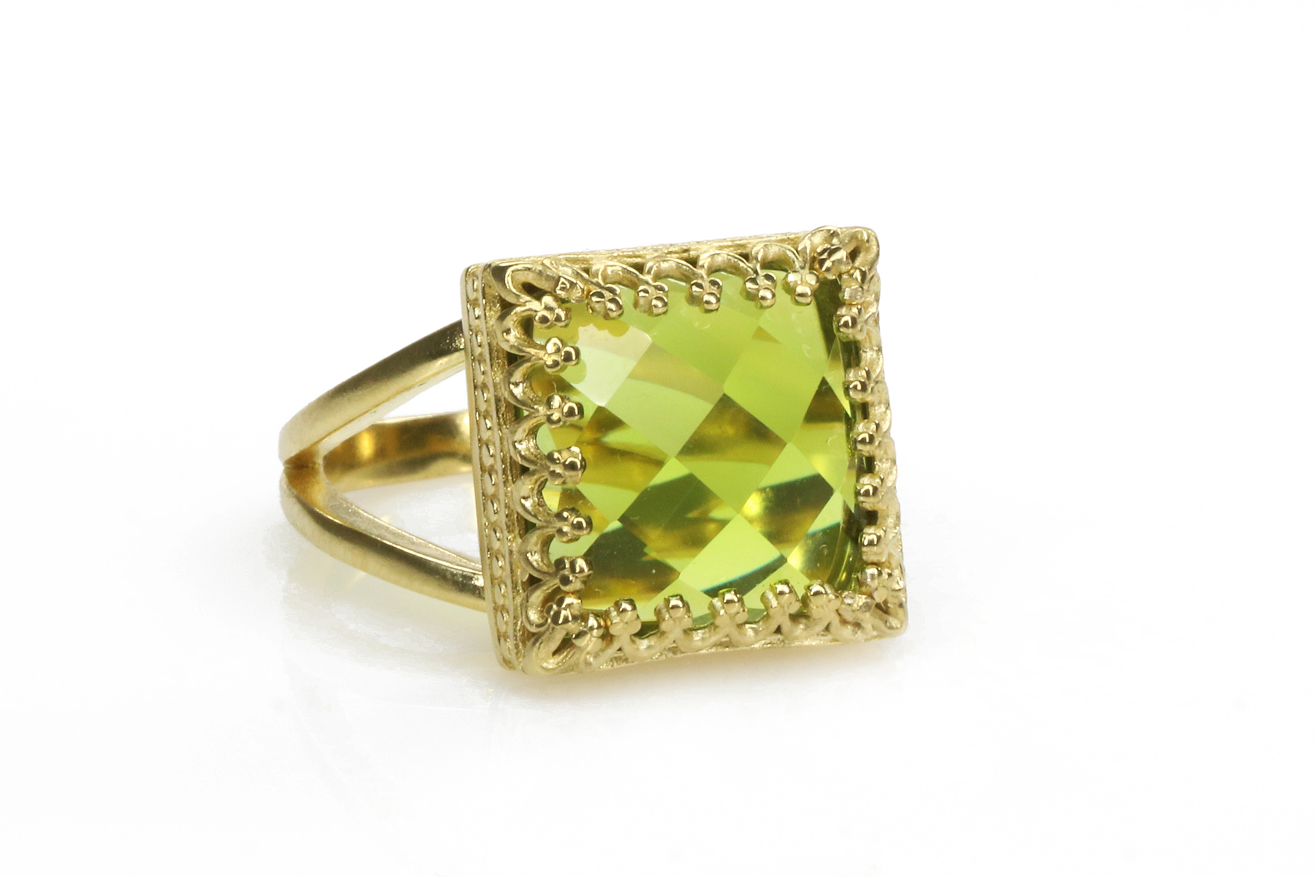 Square Peridot in 14k Gold Ring Rings Anemone Jewelry