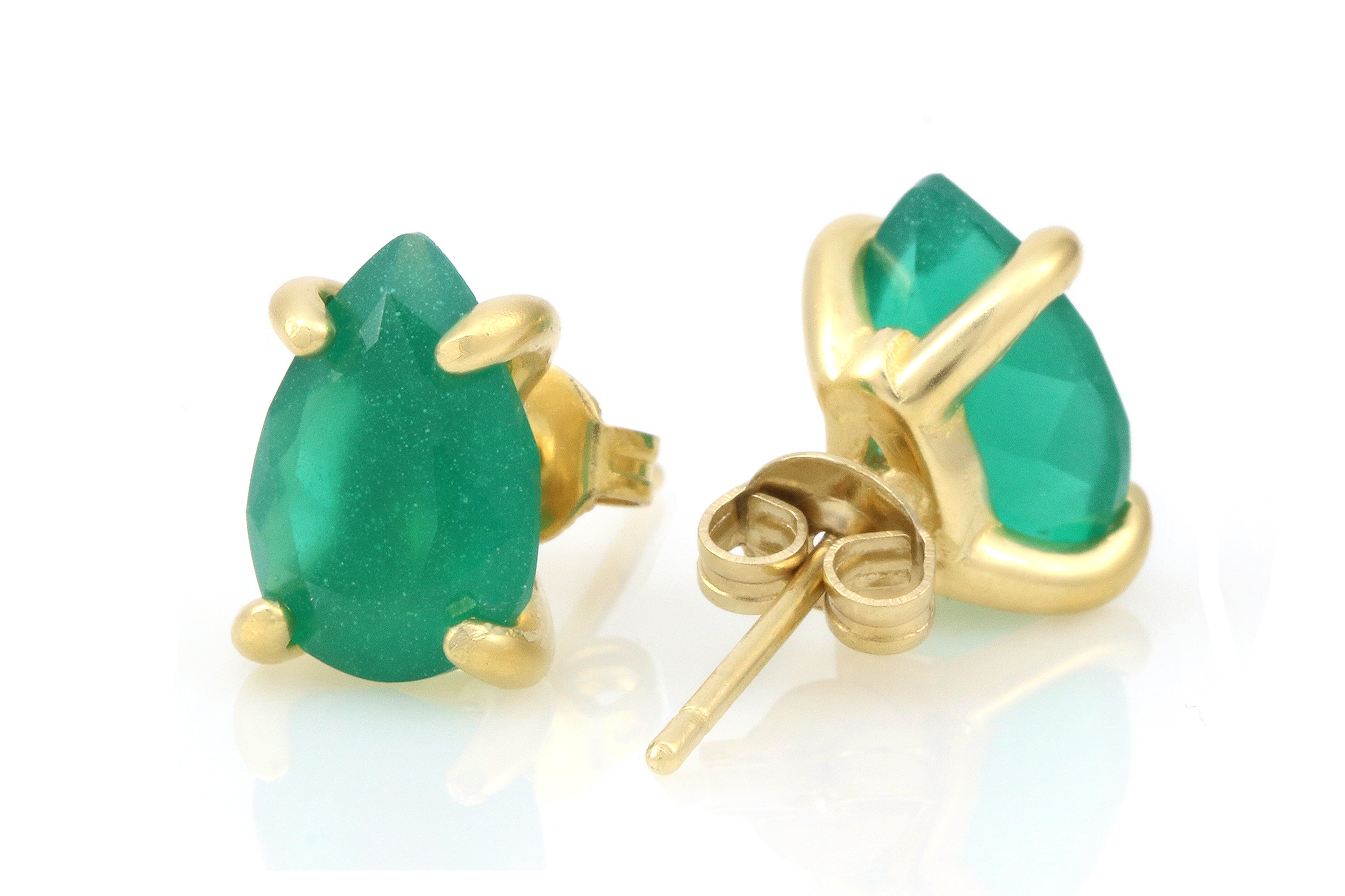 Cute Green Onyx Gold Earrings Earrings Anemone Unique