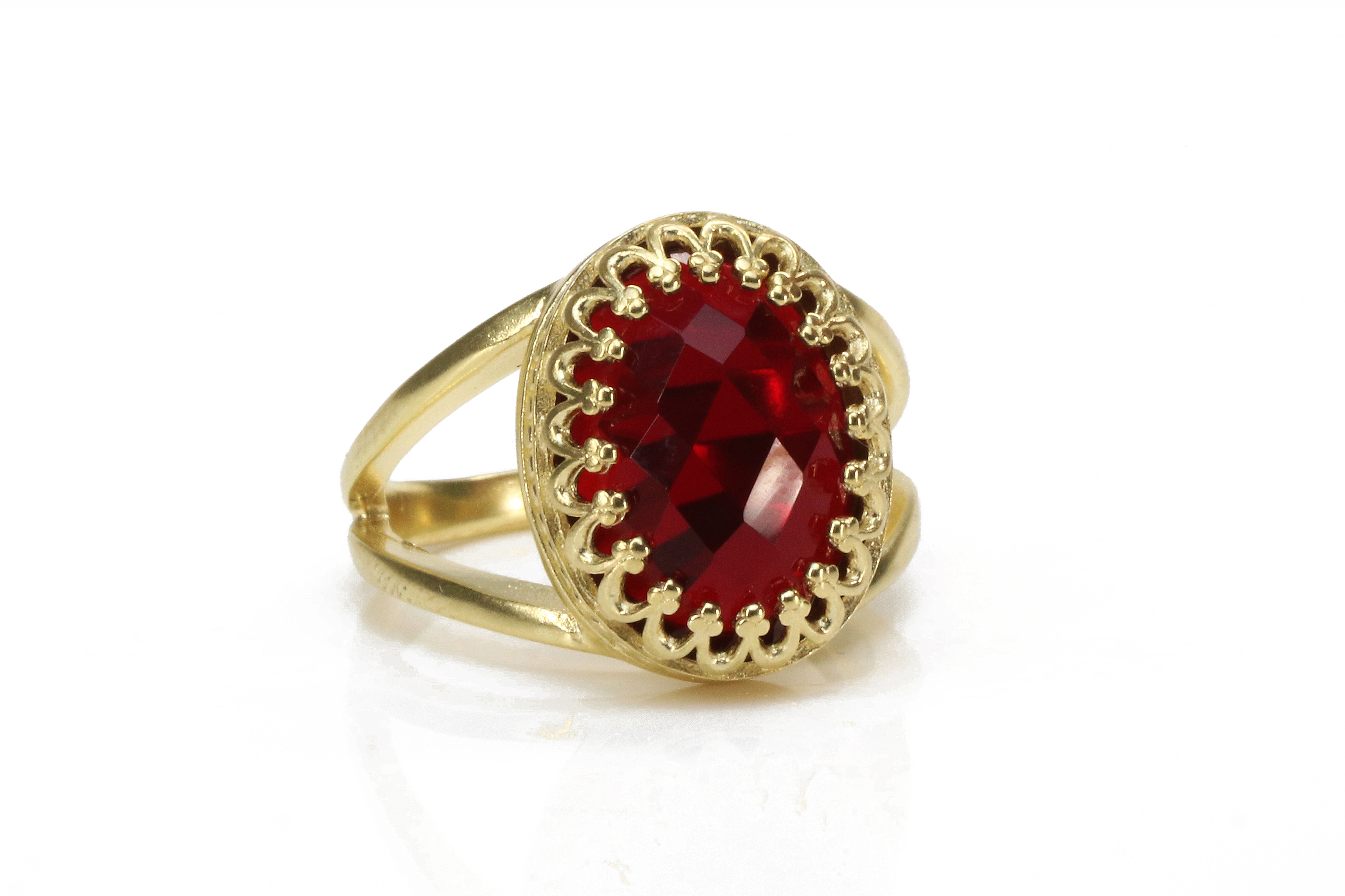 Stunning Red Garnet in 14K Gold - Sterling Silver Rings Anemone Jewelry