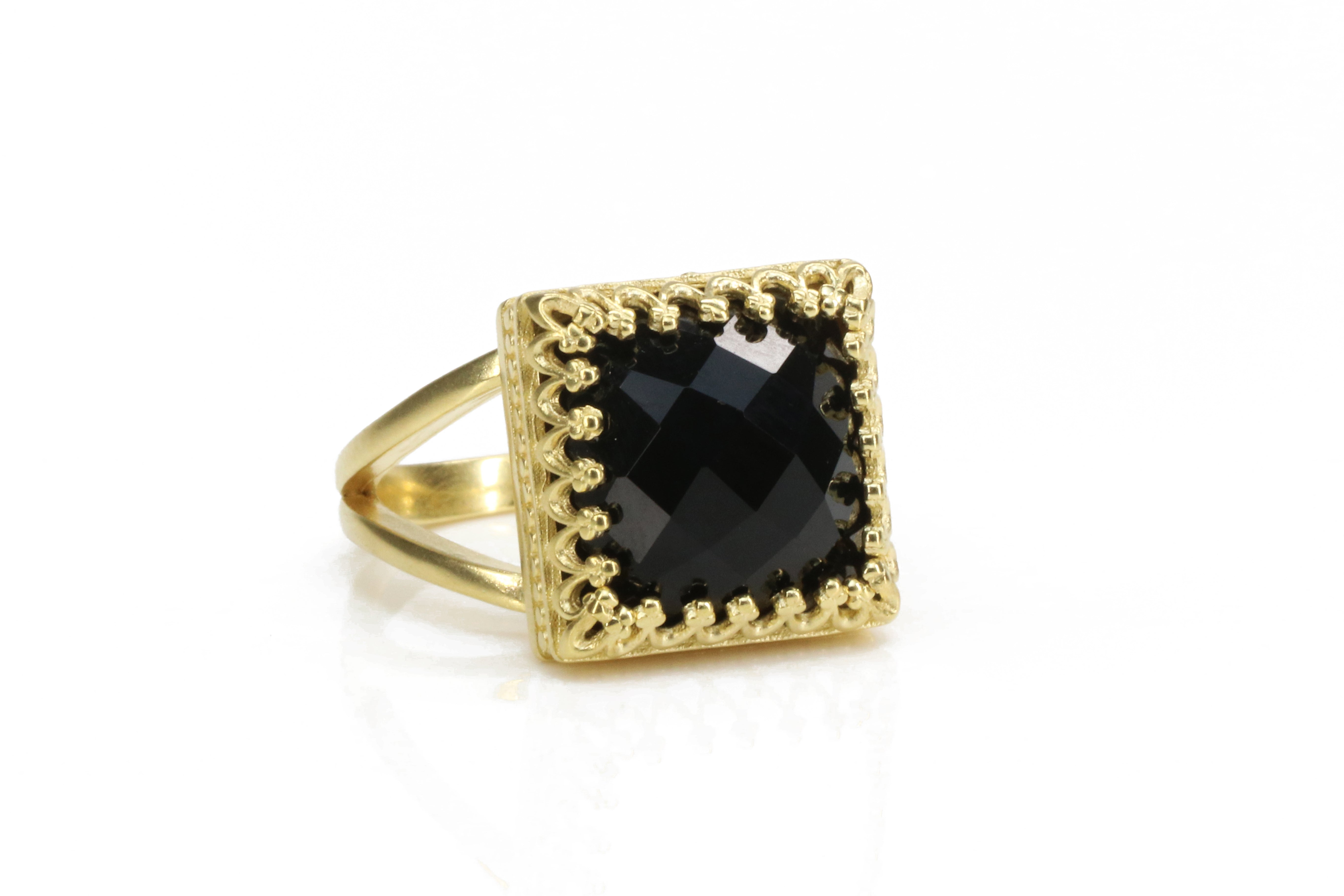 Faceted Black Onyx Ring in 14K Gold-Filled Ring Band Rings Anemone Jewelry