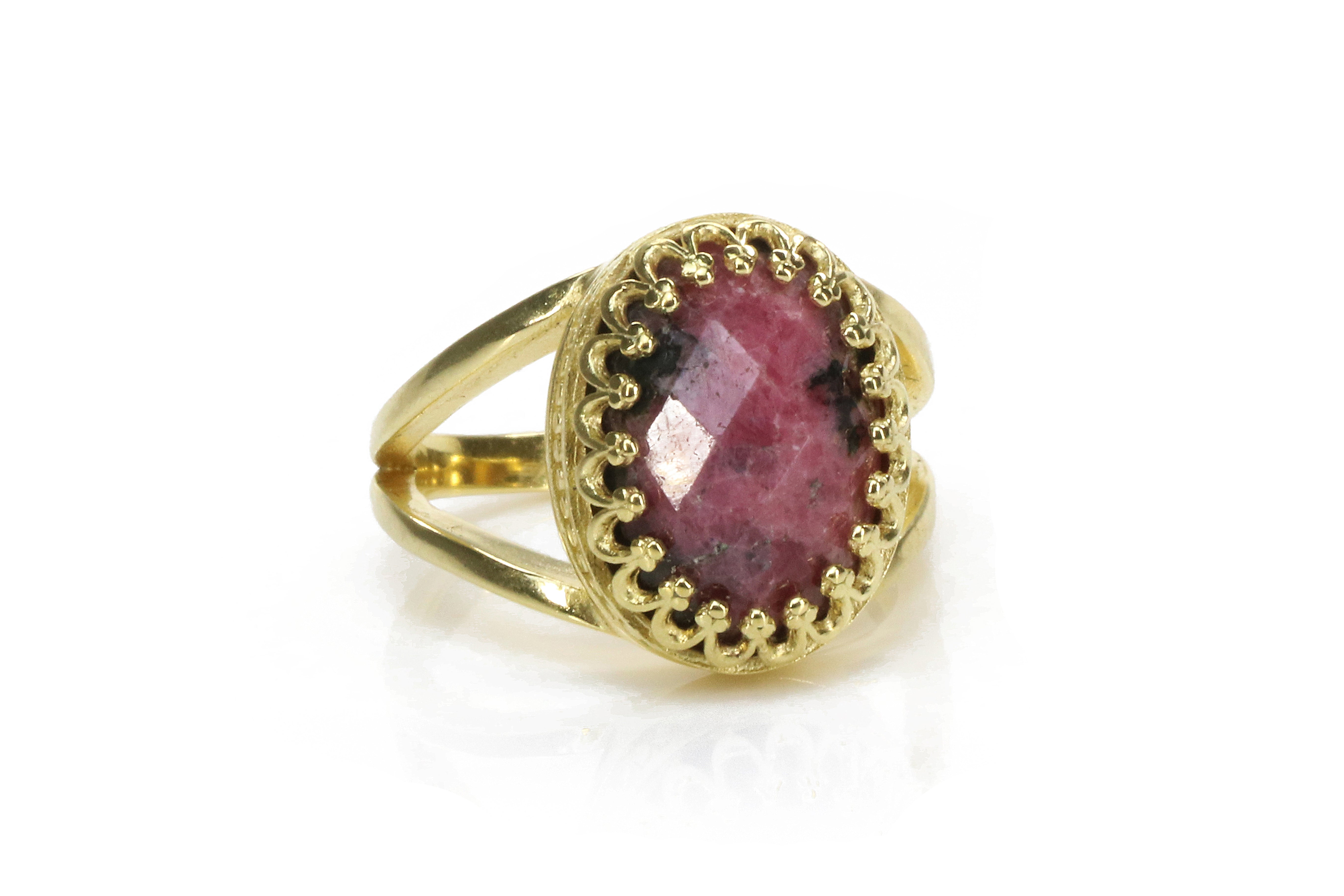 14k Rose Gold Rhodonite Gemstone Ring Rings Anemone Jewelry