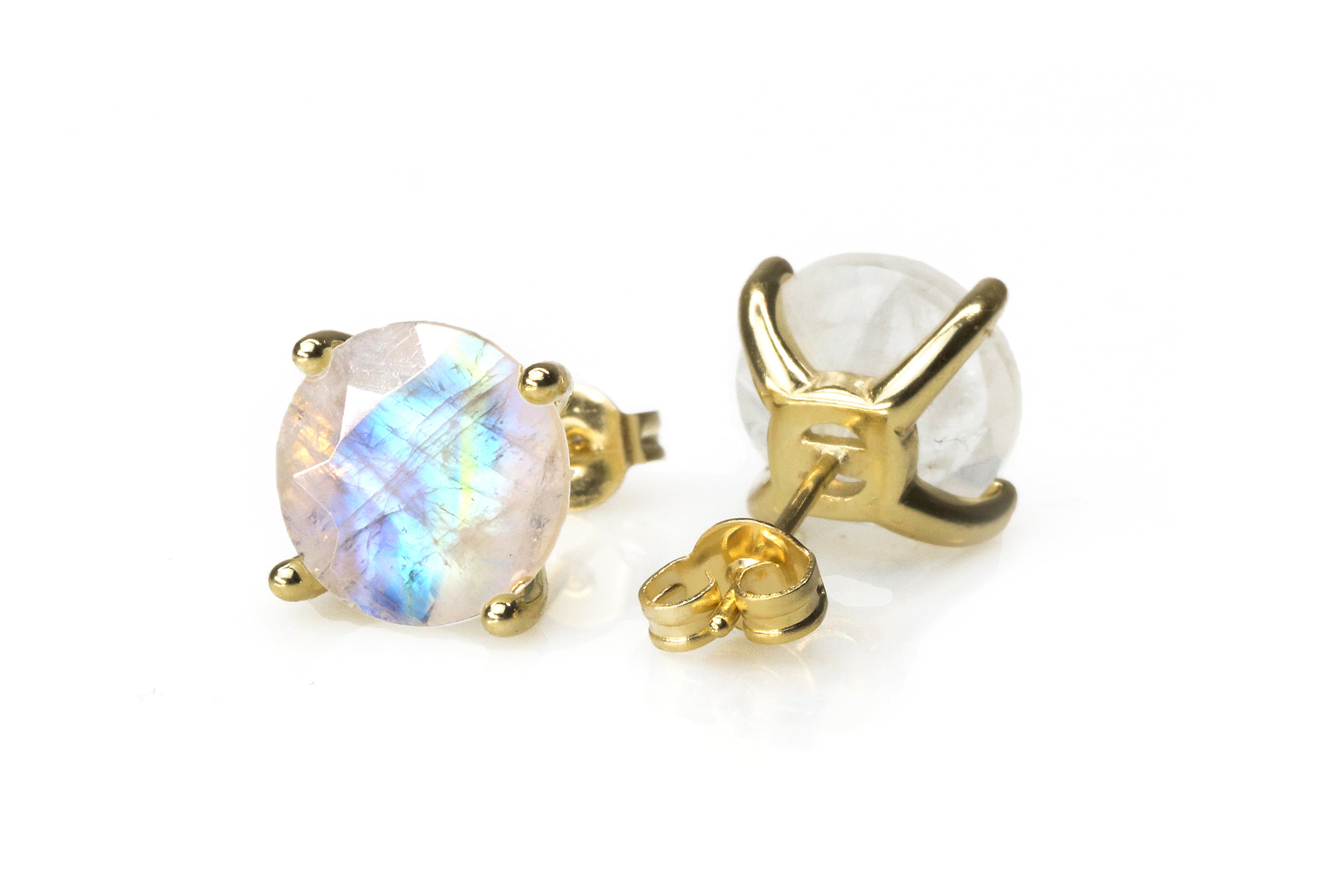 Round Moonstone Womens Silver Stud Earrings Earrings Anemone Unique