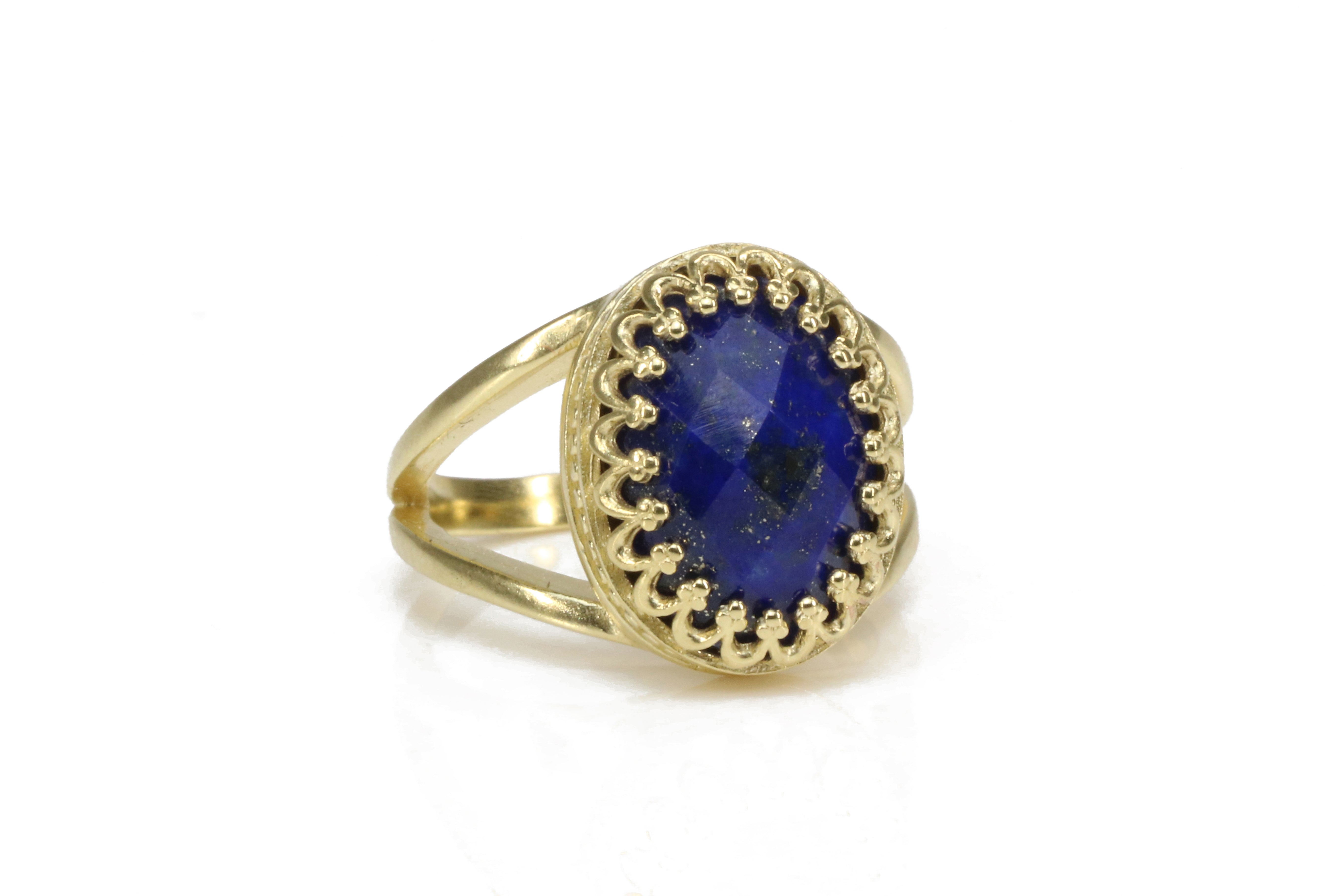 Stunning Oval Lapis Lazuli Ring in 14k Gold-filled Double Band Rings Anemone Jewelry