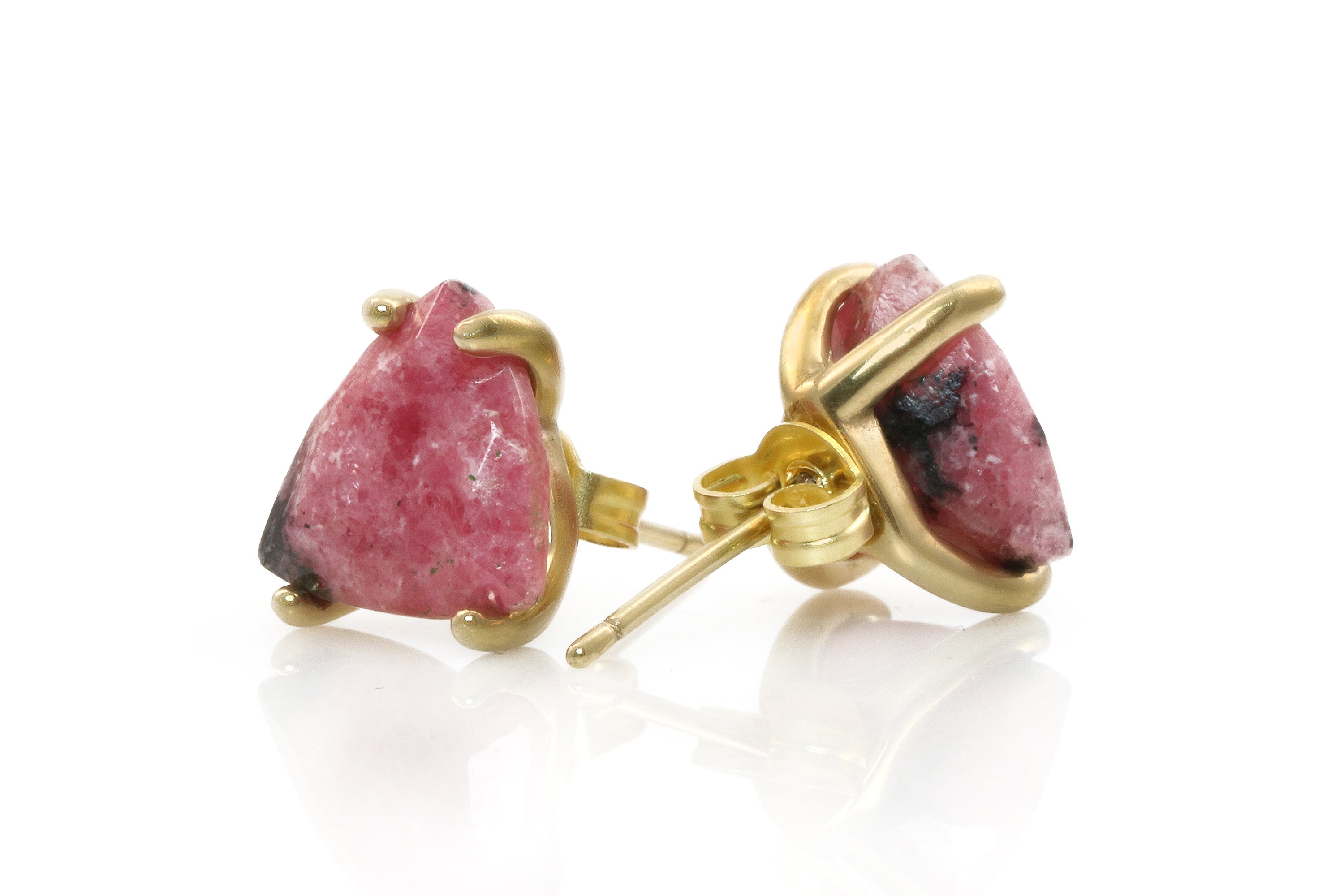 Pinkish Rhodonite Stud Gold Earrings Earrings Anemone Unique