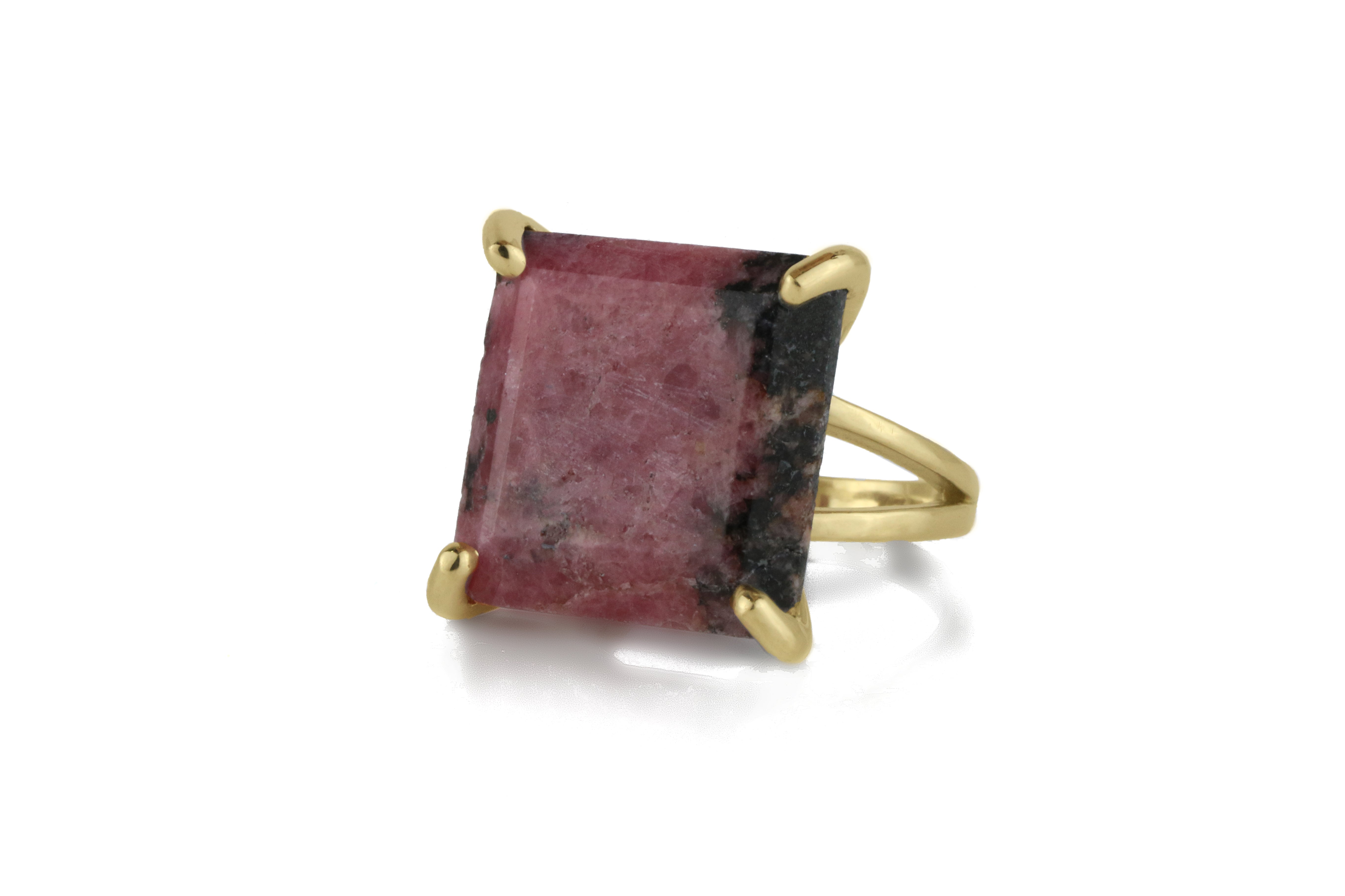 Rose Gold Natural Square Rhodonite Ring Rings Anemone Jewelry