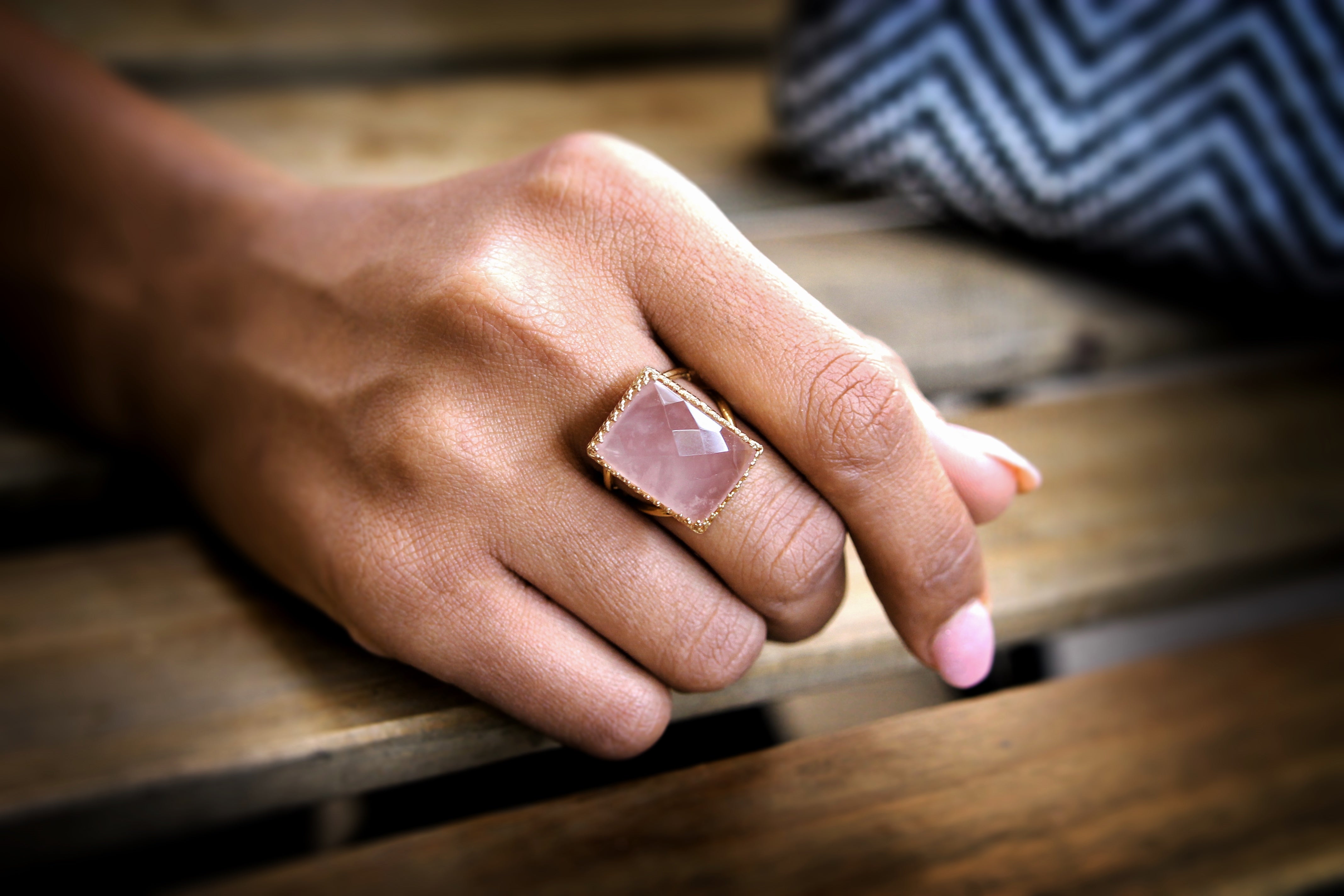 Statement Rose Quartz Ring in 14k Gold Rings Anemone Jewelry