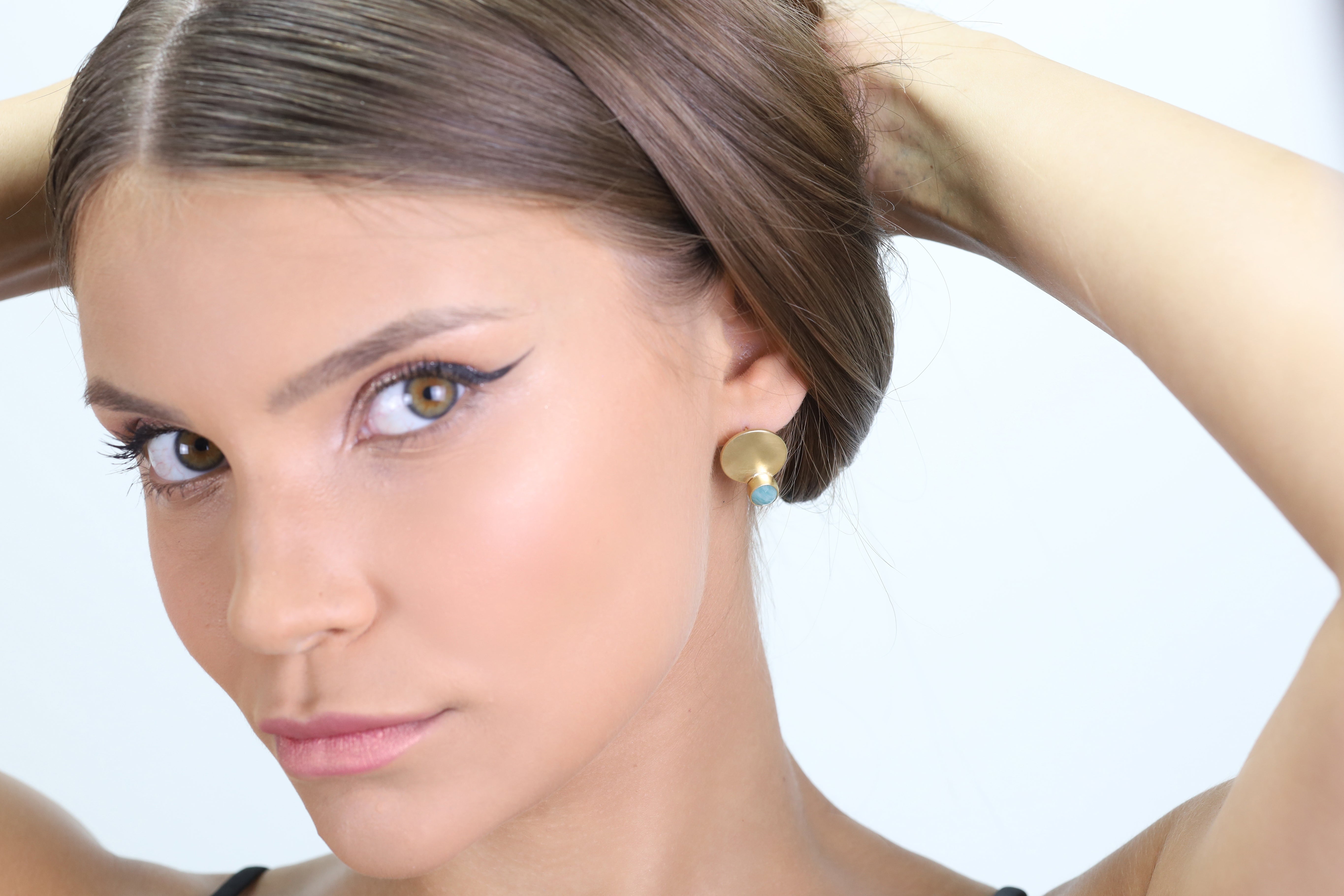 Gold Amazonite Bezel Set Gold Stud Earrings Earrings Anemone Limited