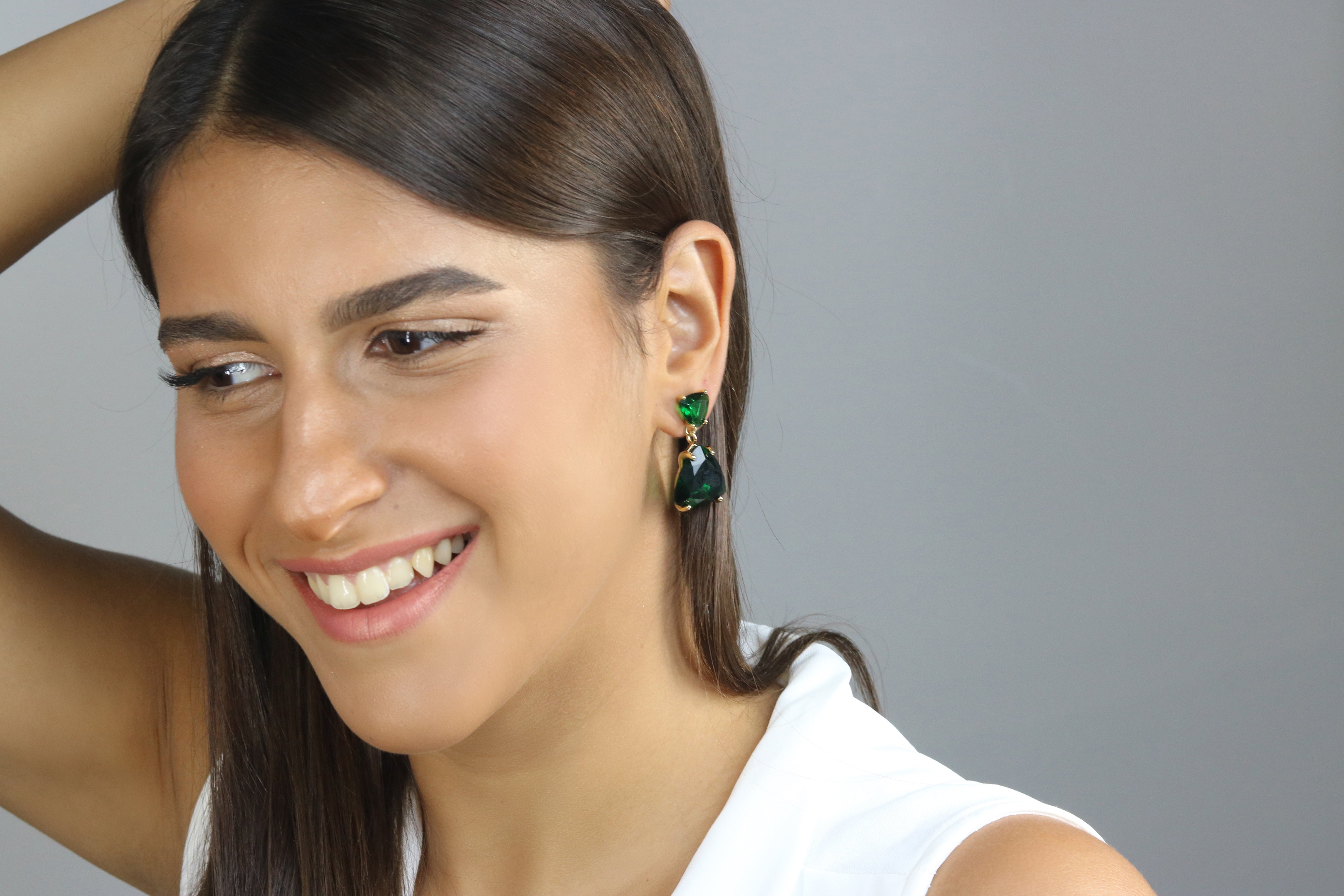 14k Gold Double Stone Emerald Earrings Earrings Anemone Jewelry