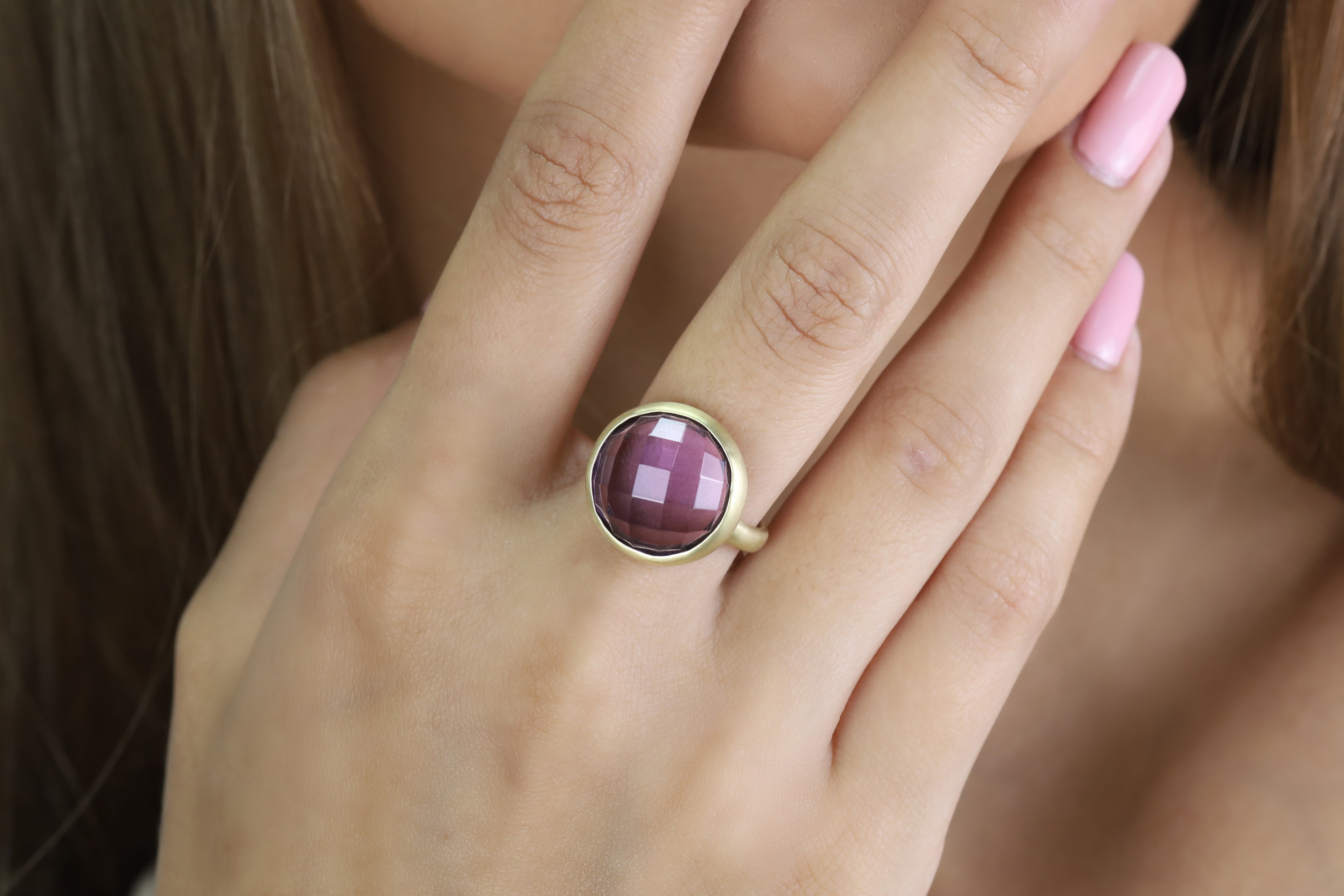 Amethyst Bezel Set Gold Gemstone Ring Rings Anemone Limited