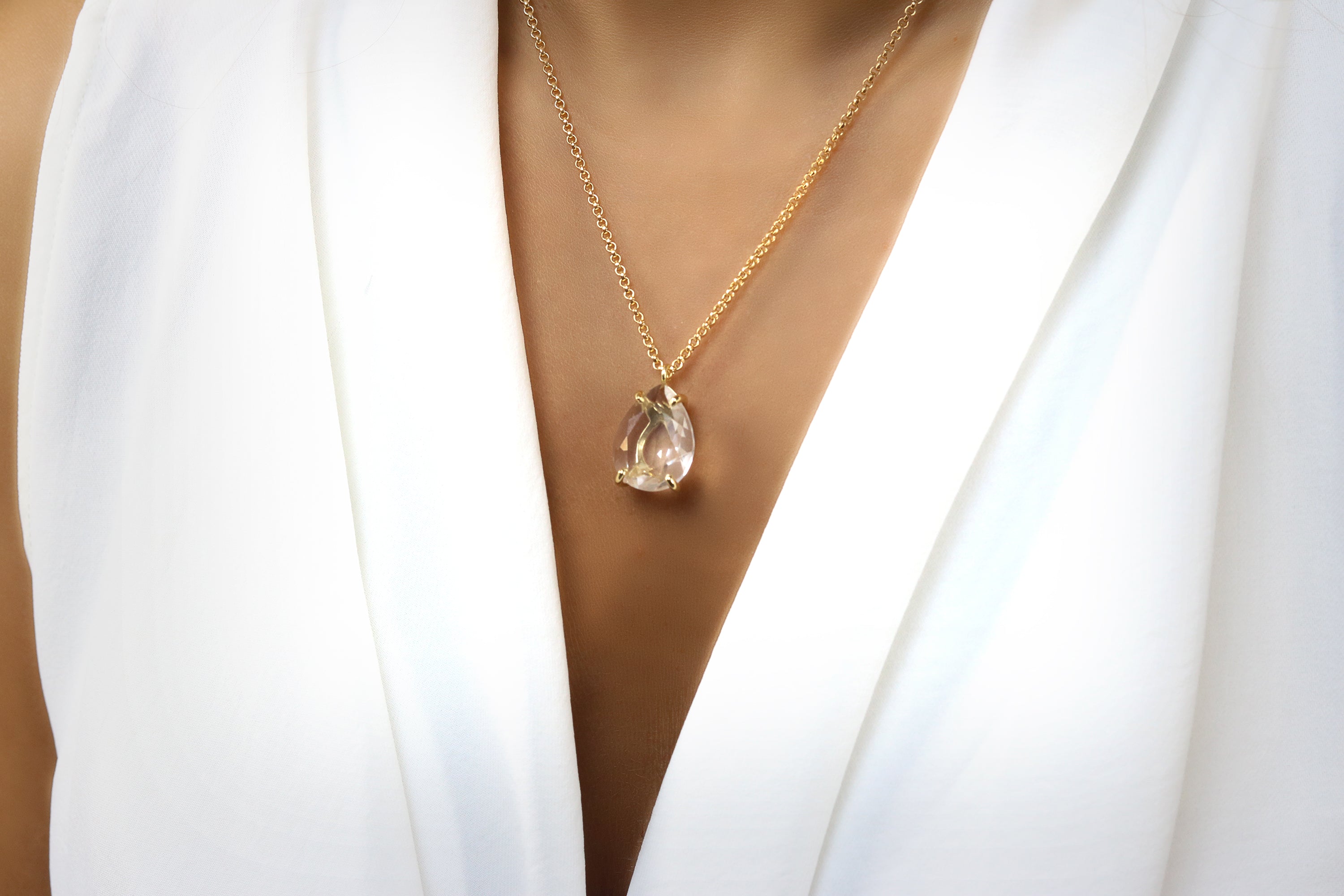 Custom Quartz Crystal Necklace in 14k Gold necklaces Anemone Jewelry
