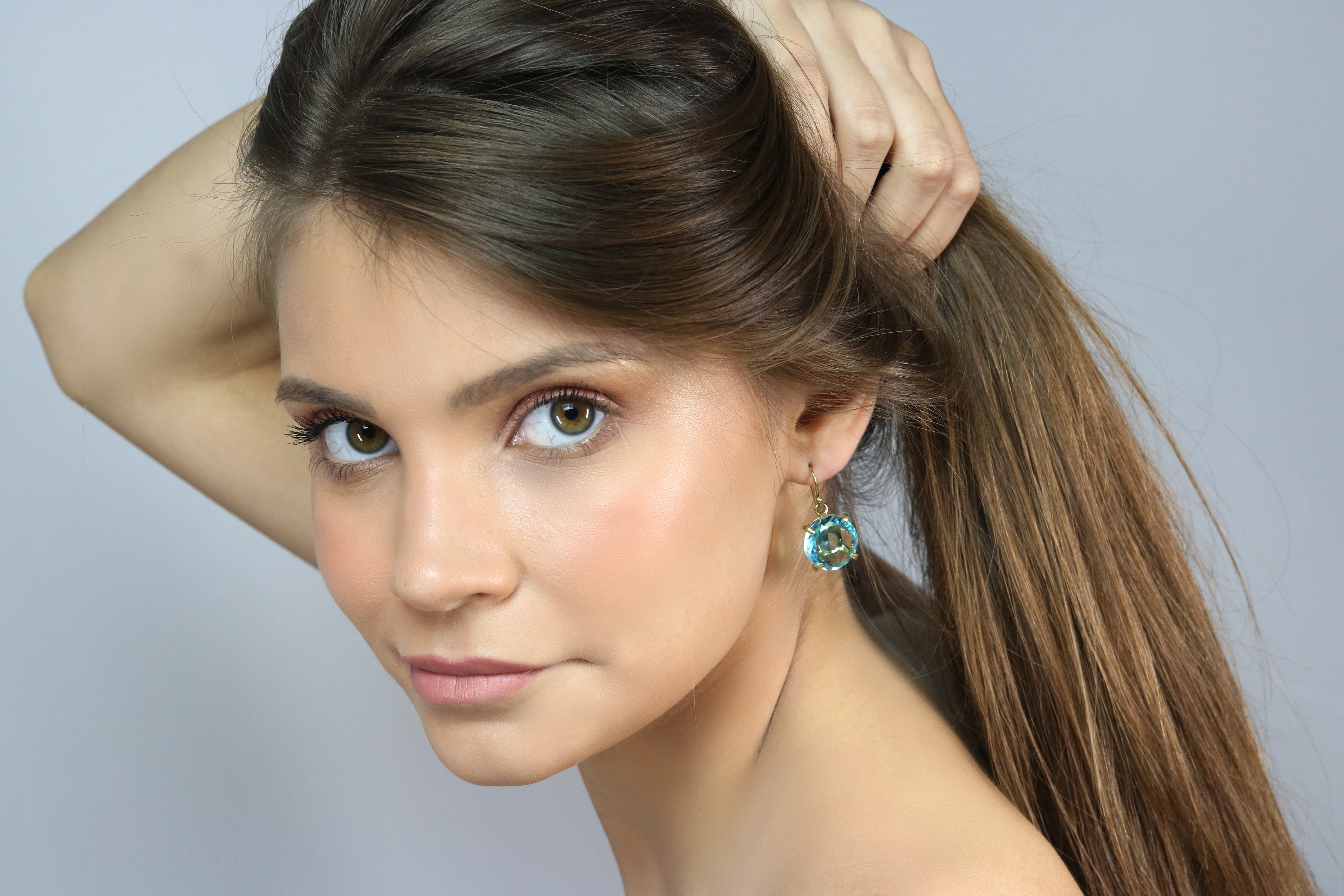 Round Blue Topaz Earrings in Sterling Silver Earrings Anemone Jewelry