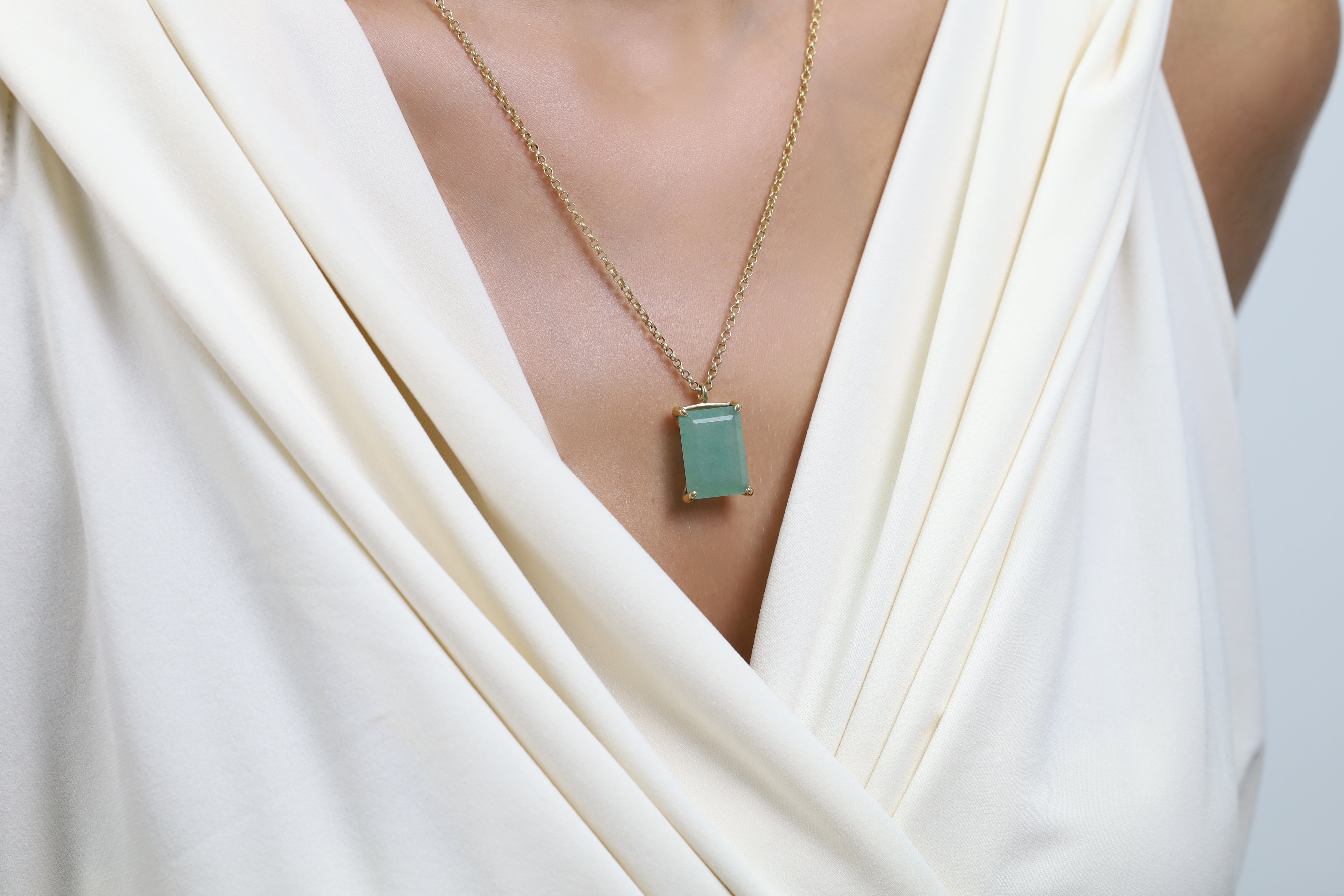 Green Aventurine Rectangle Pendant Gold Necklace necklaces Anemone Jewelry