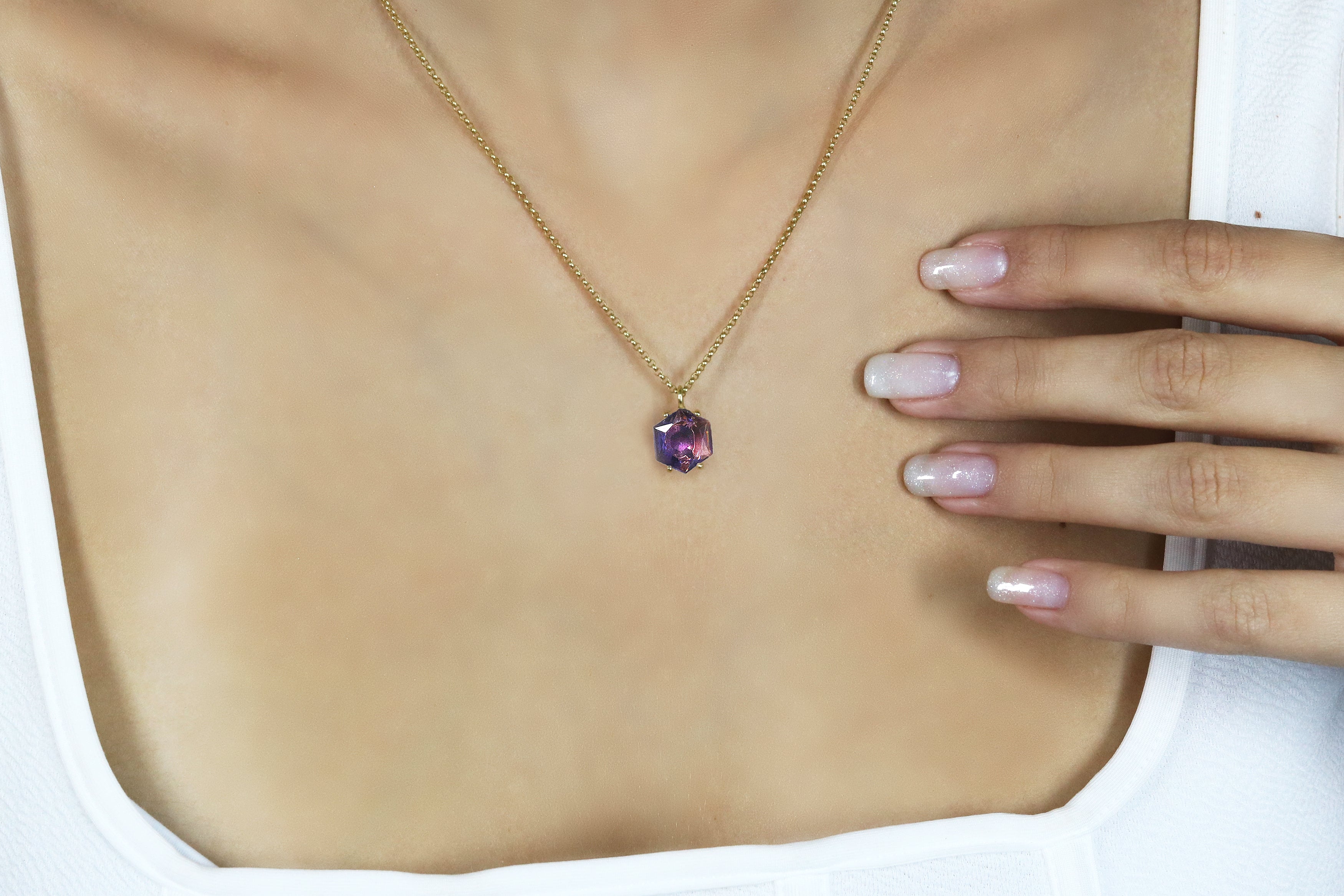 Hexagon Amethyst Pendant Necklace in Gold necklaces Anemone Unique