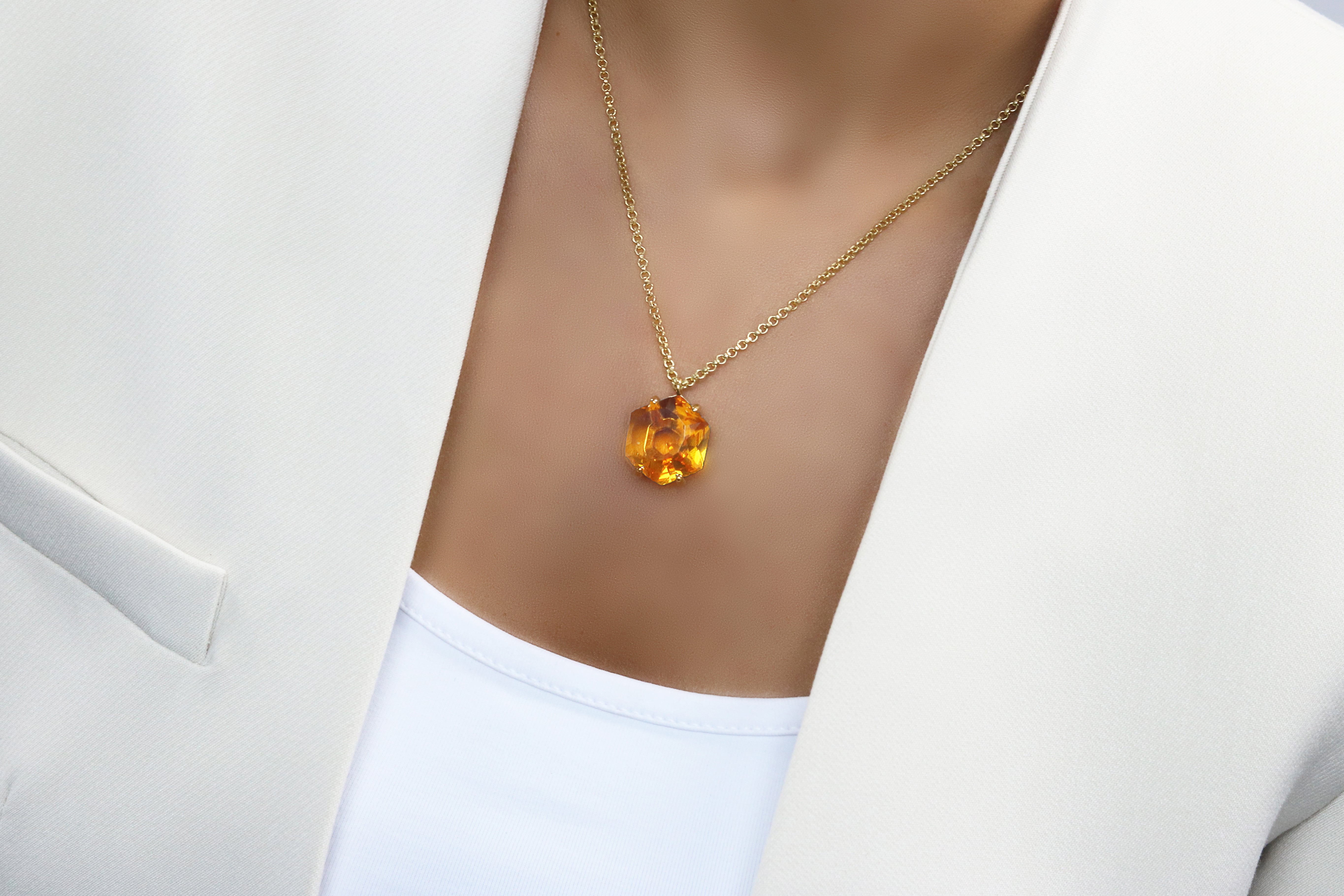 Brilliant Hexagon Citrine Gold Necklace necklaces Anemone Jewelry