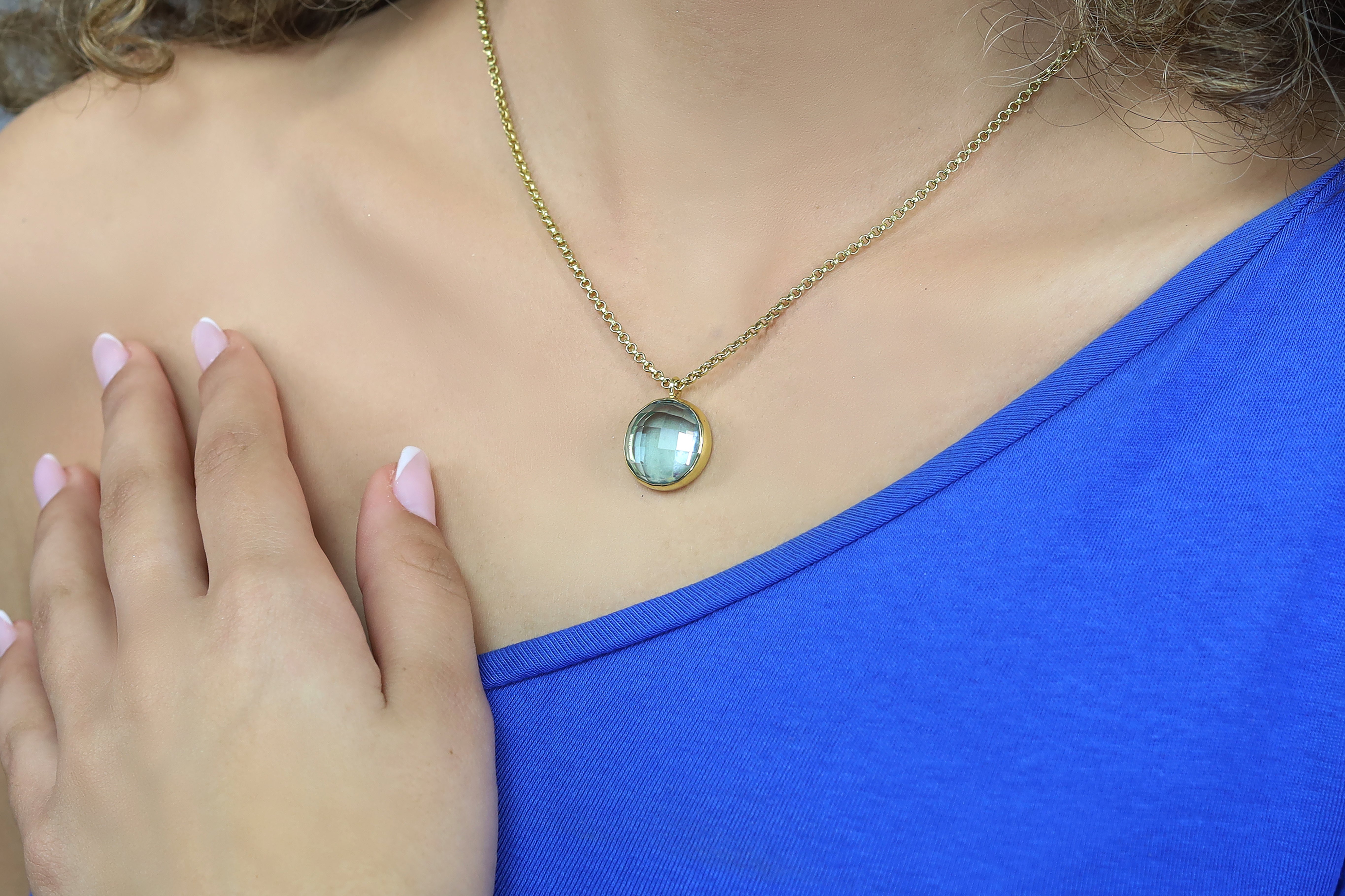 Blue Topaz Round Bezel Pendant Necklace in Gold necklaces Anemone Limited