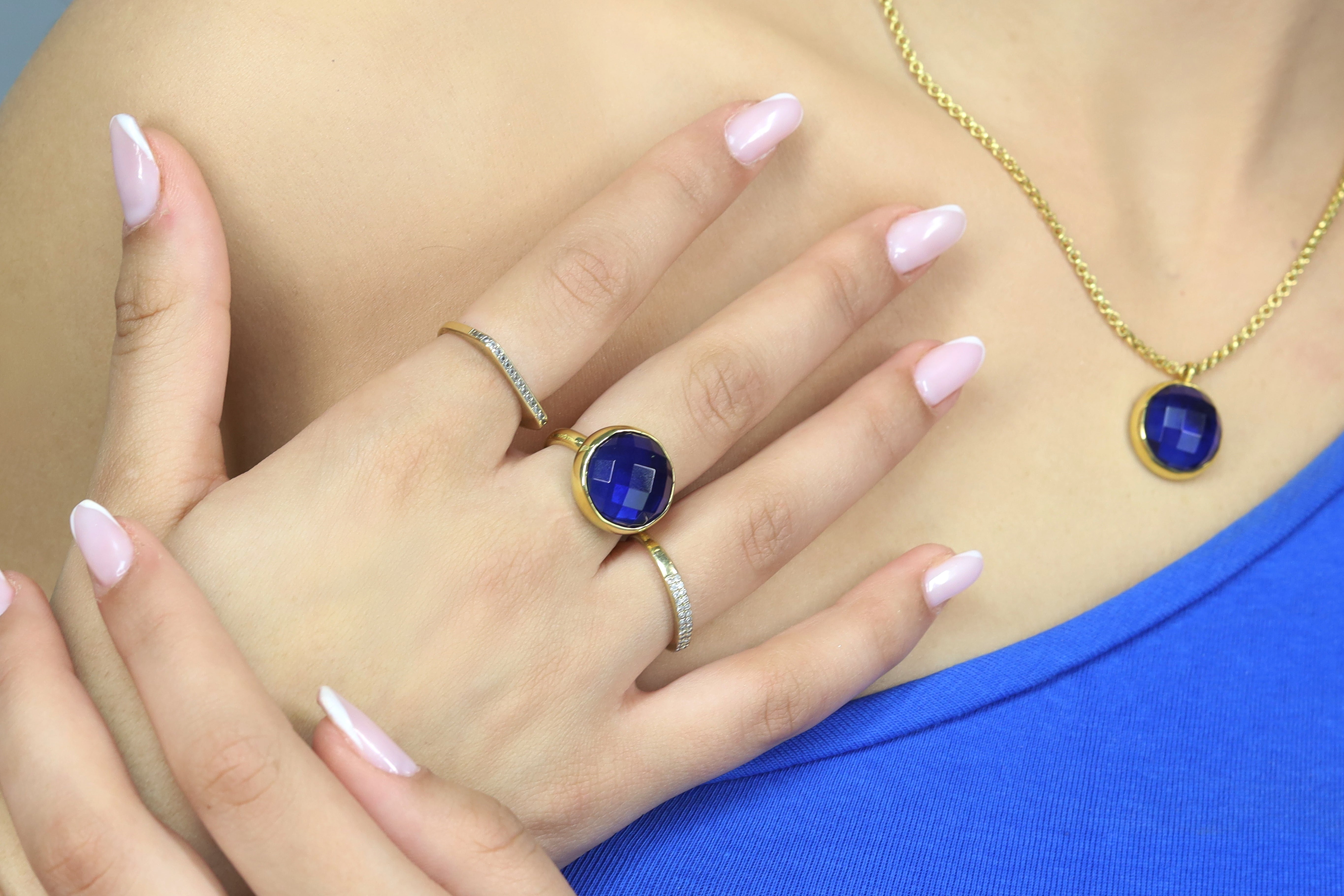 Large Bezel Set Blue Sapphire Statement 14k Gold Ring Rings Anemone Limited