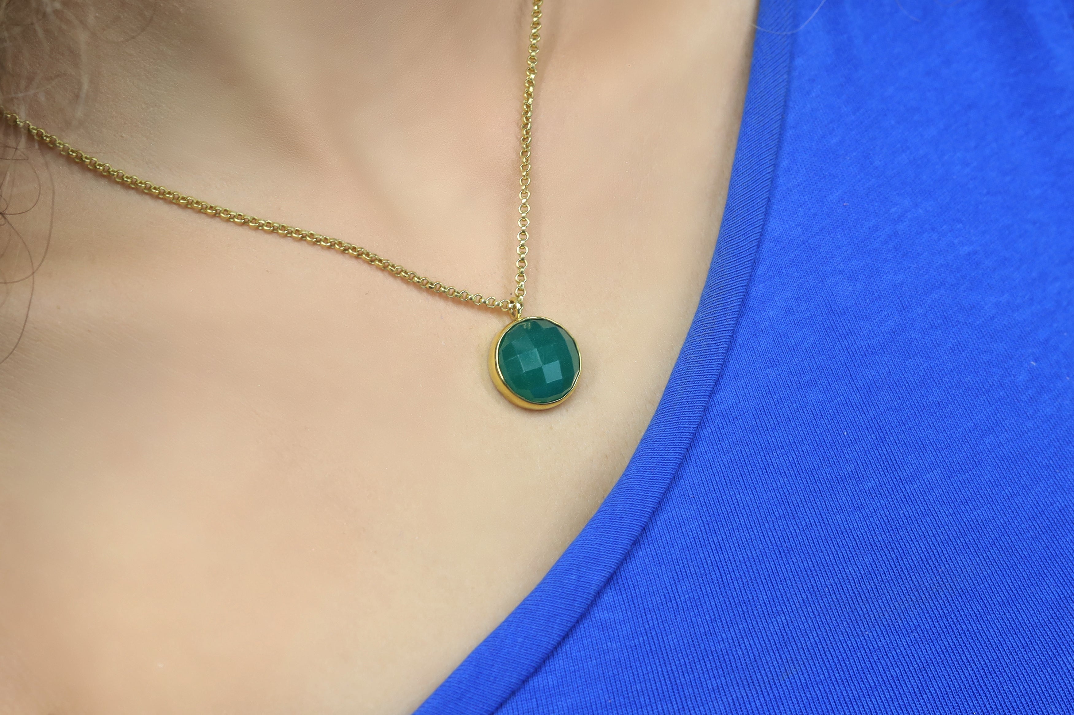 Green Onyx Pendant 14k Gold Long Necklace necklaces Anemone Limited