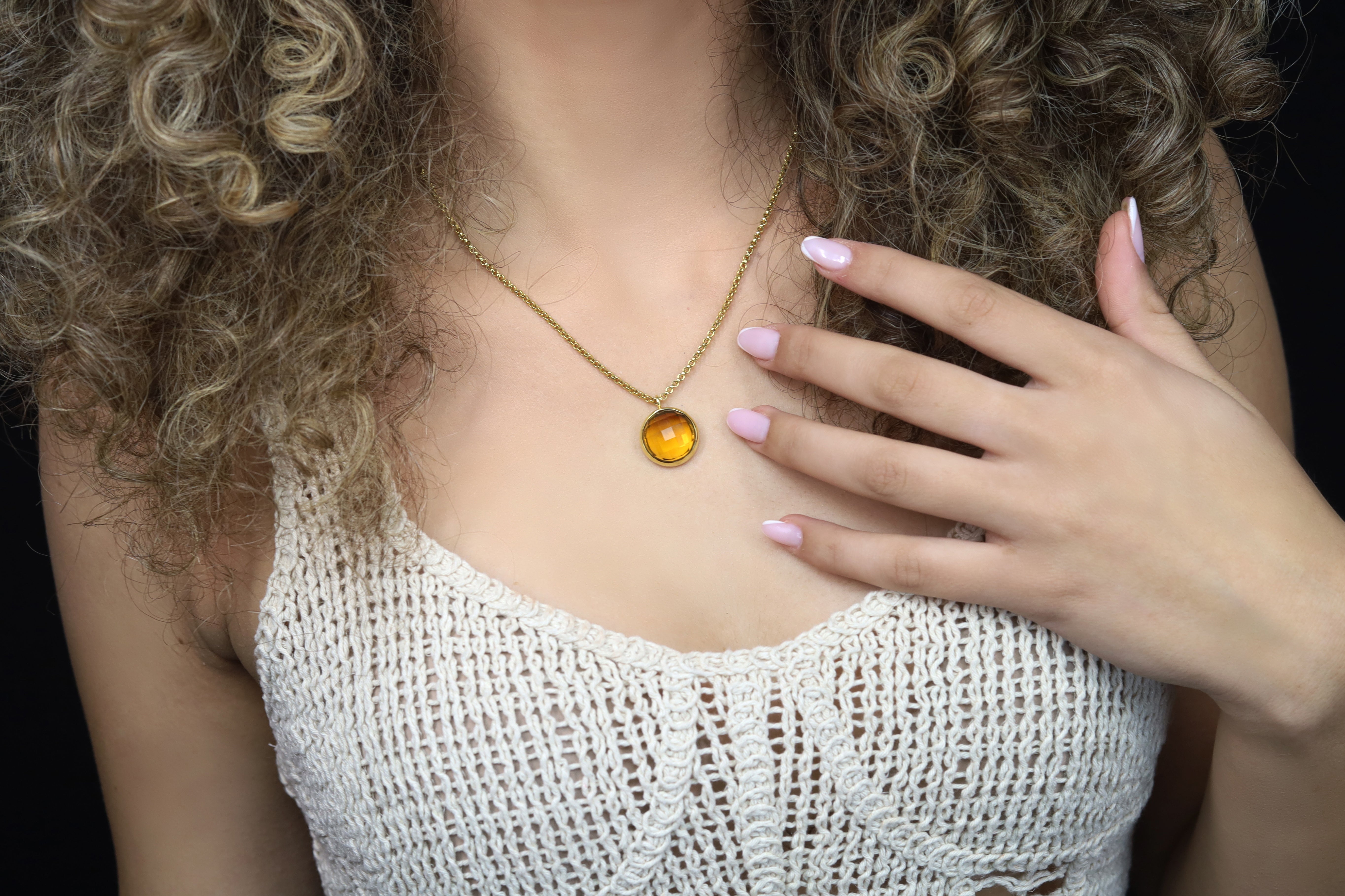 14k Gold Citrine Pendant Bezel Set Necklace necklaces Anemone Limited