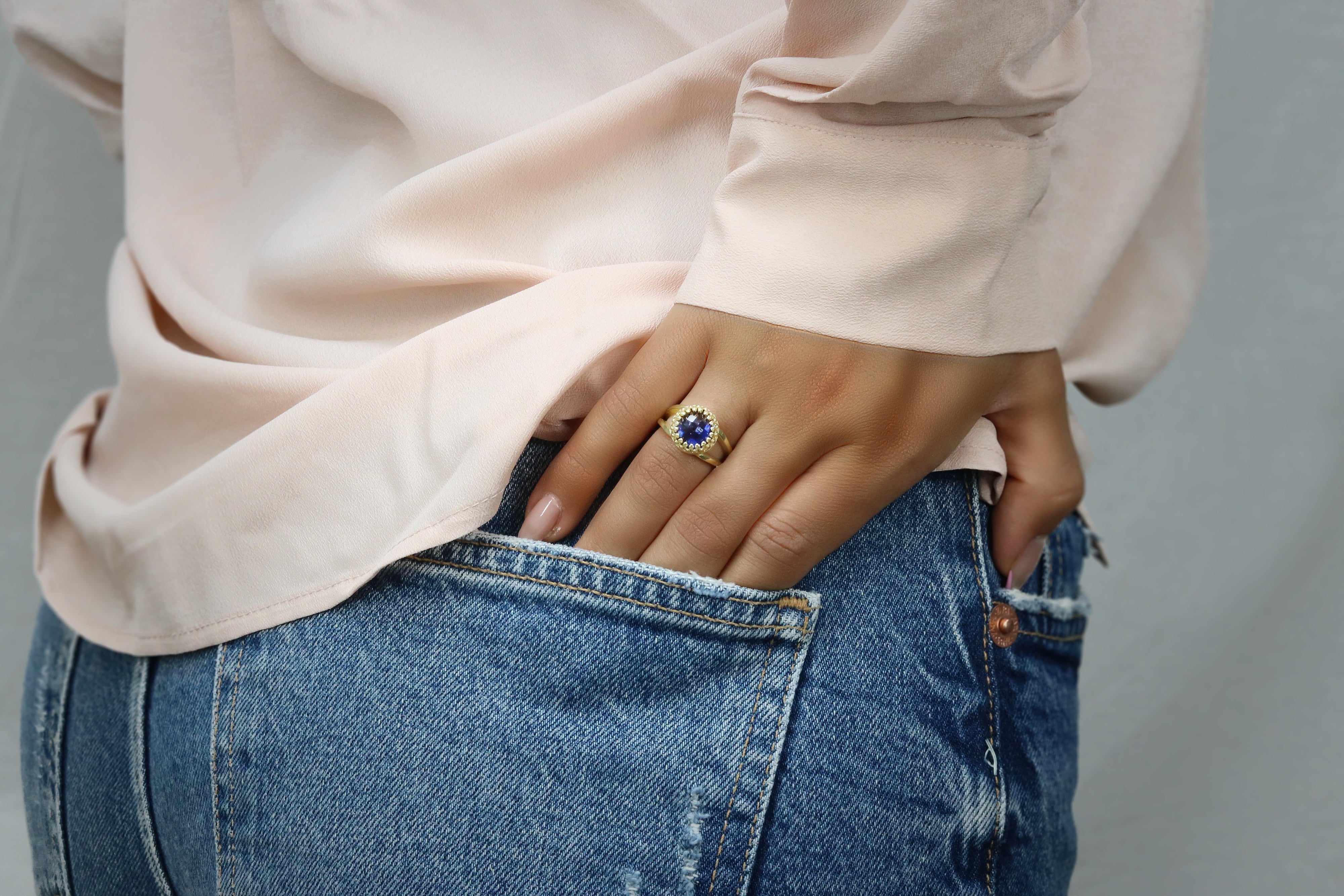 Round Blue Sapphire Ring in Sterling Silver Rings Anemone Jewelry