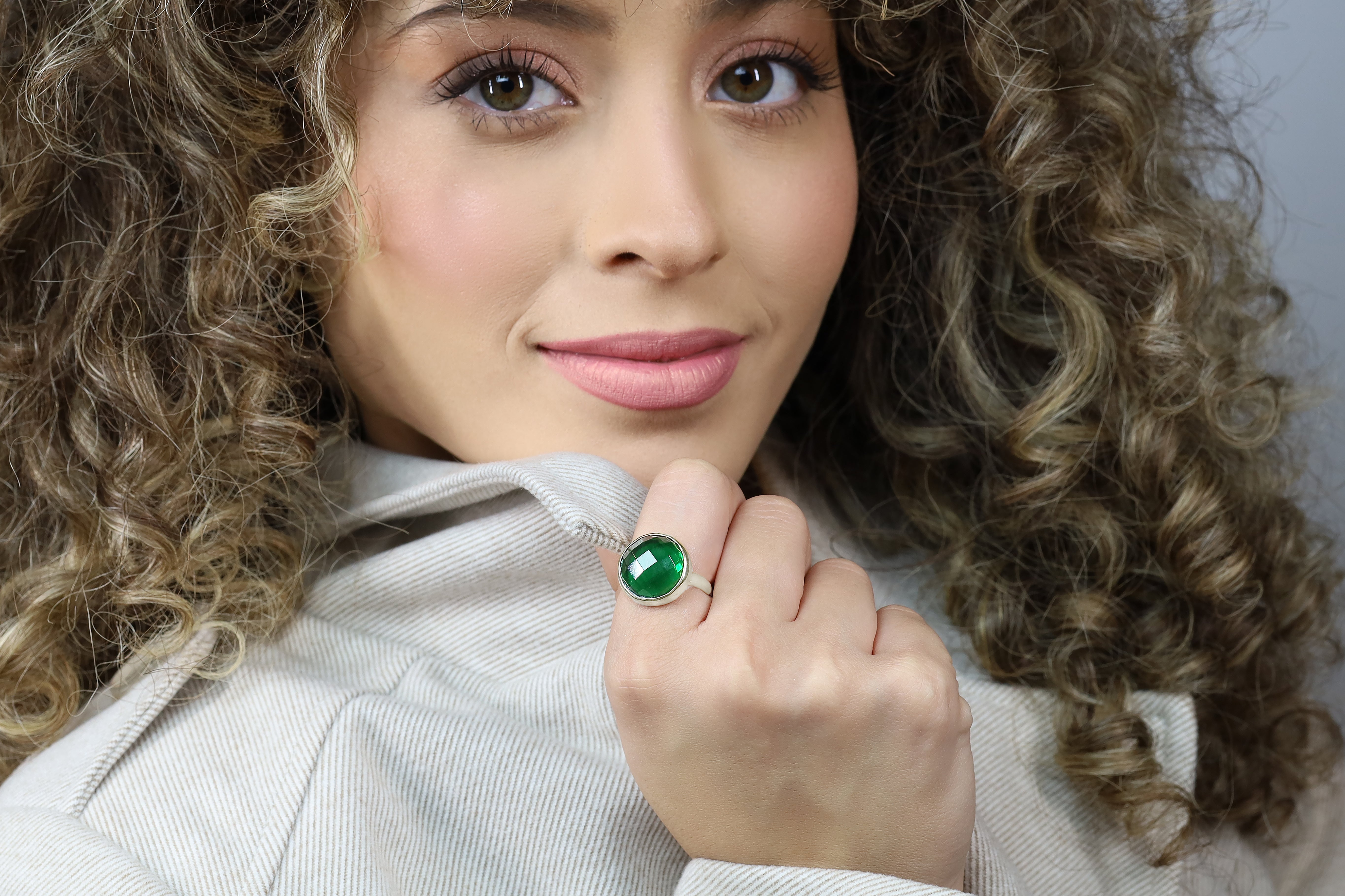 Statement Emerald Gemstone 925 Silver Bezel Set Ring Rings Anemone Limited