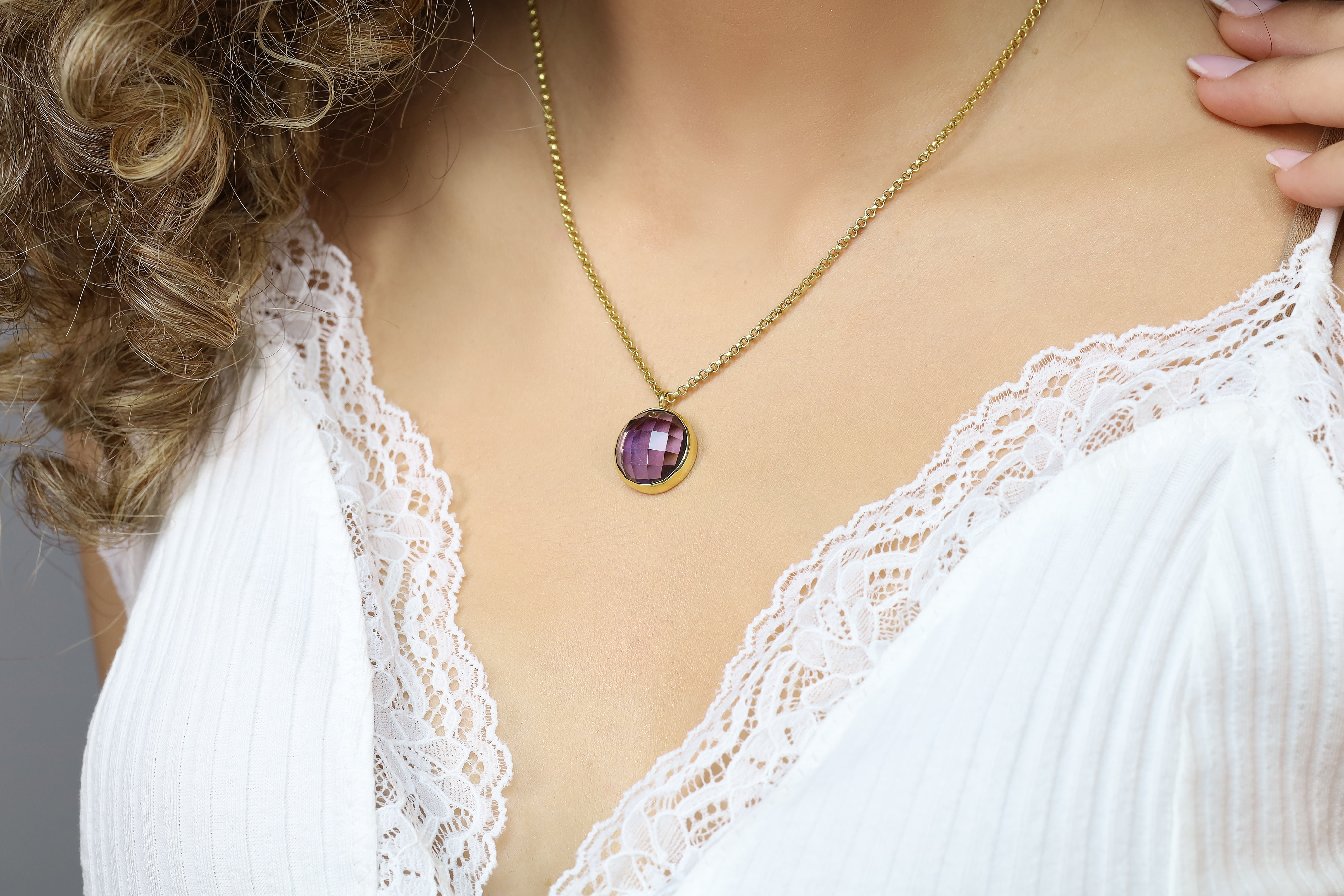 925 Sterling Silver Amethyst Bezel Set Pendant necklaces Anemone Limited