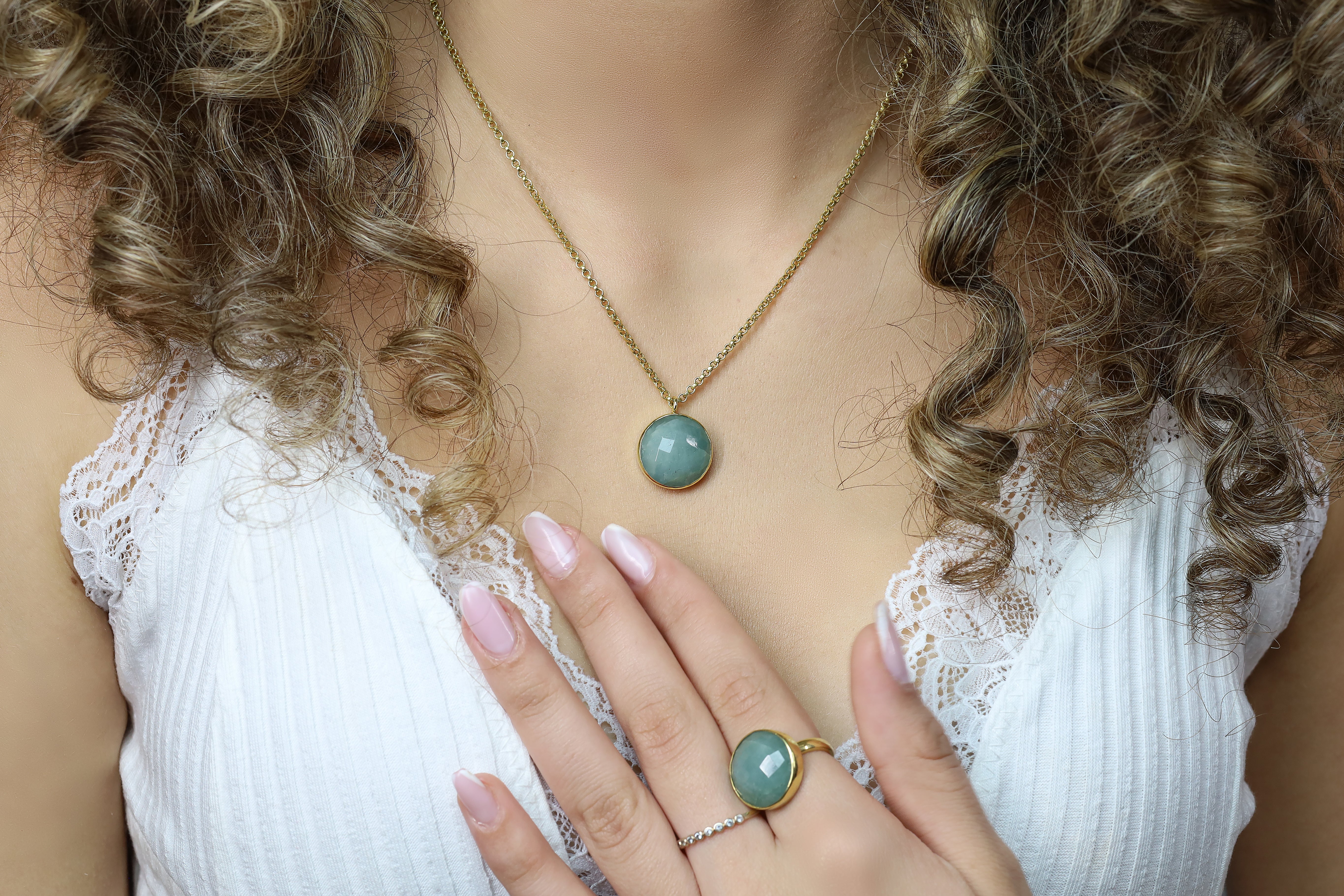 Aquamarine Gemstone Bezel Set Necklace in Gold necklaces Anemone Limited