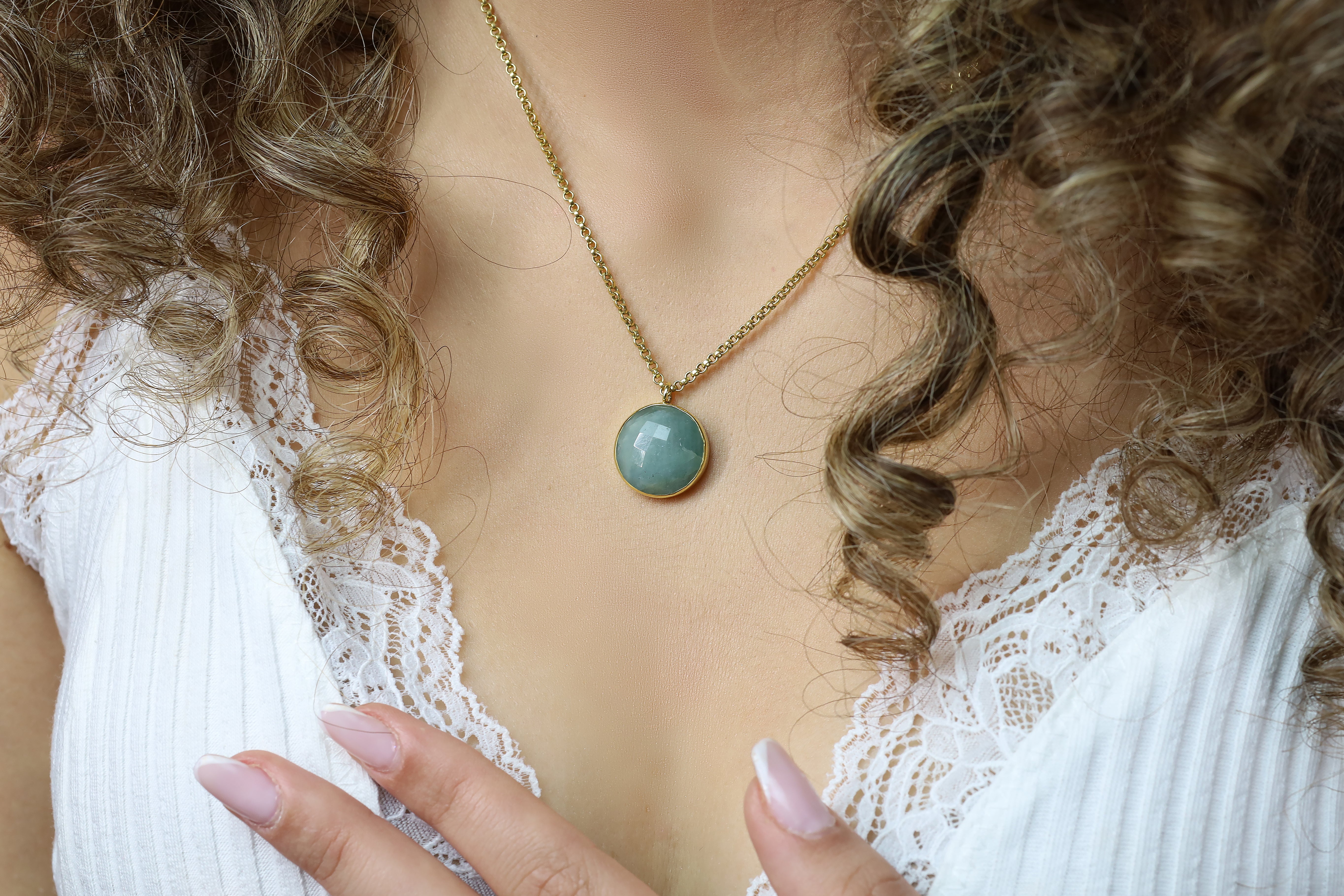 Aquamarine Gemstone Bezel Set Necklace in Gold necklaces Anemone Limited