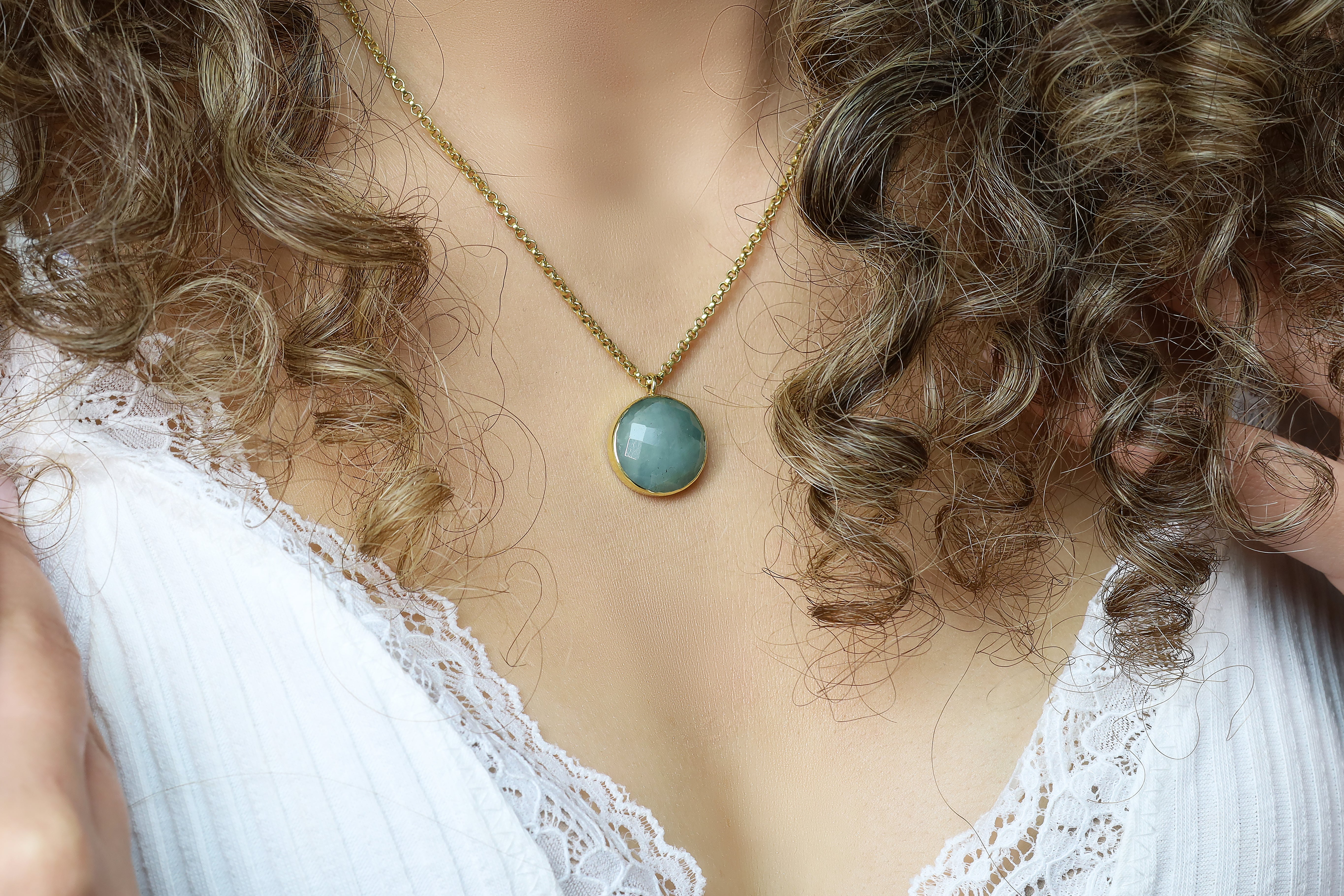 Aquamarine Gemstone Bezel Set Necklace in Gold necklaces Anemone Limited