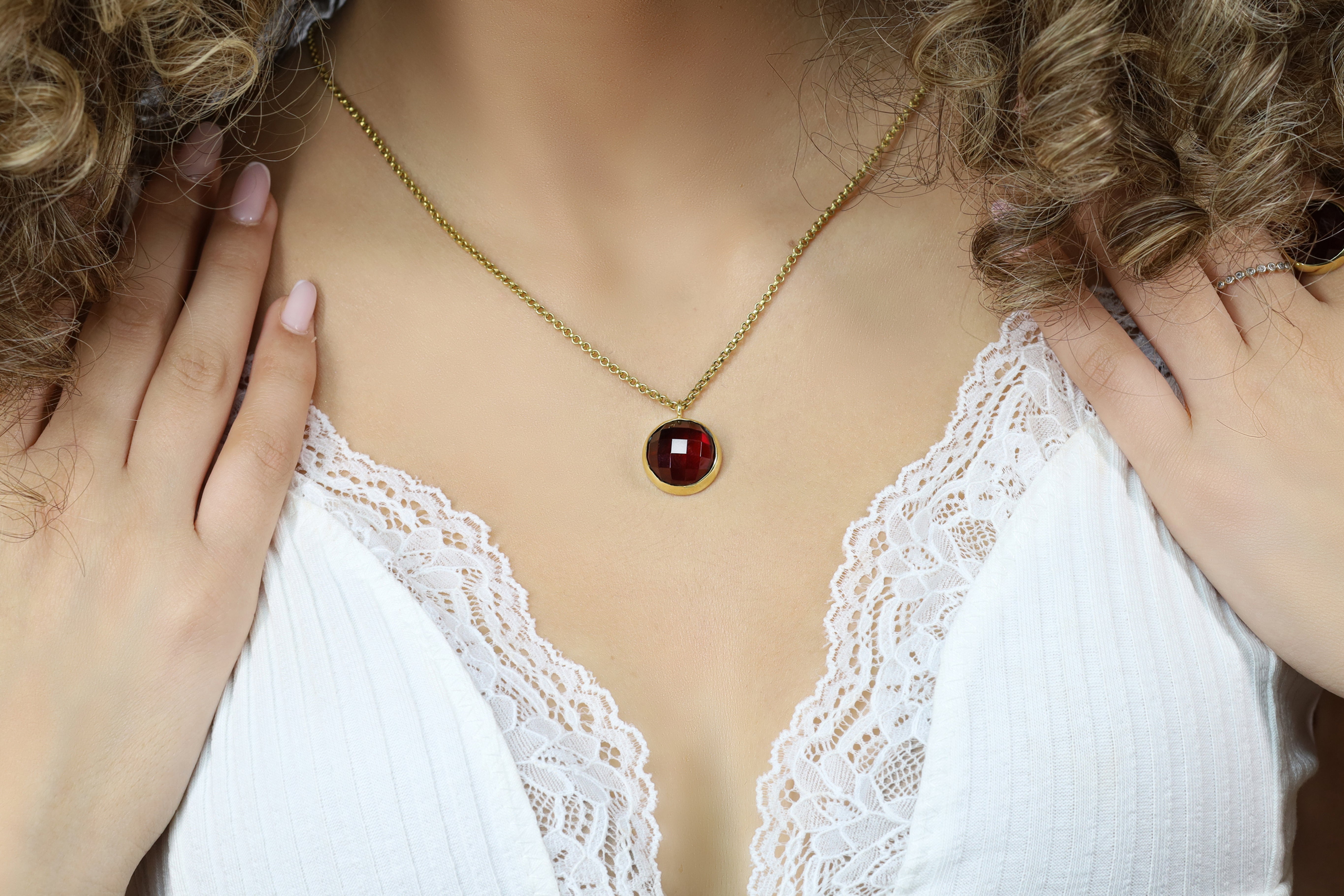 Garnet Pendant Necklace in 925 Sterling Silver necklaces Anemone Limited