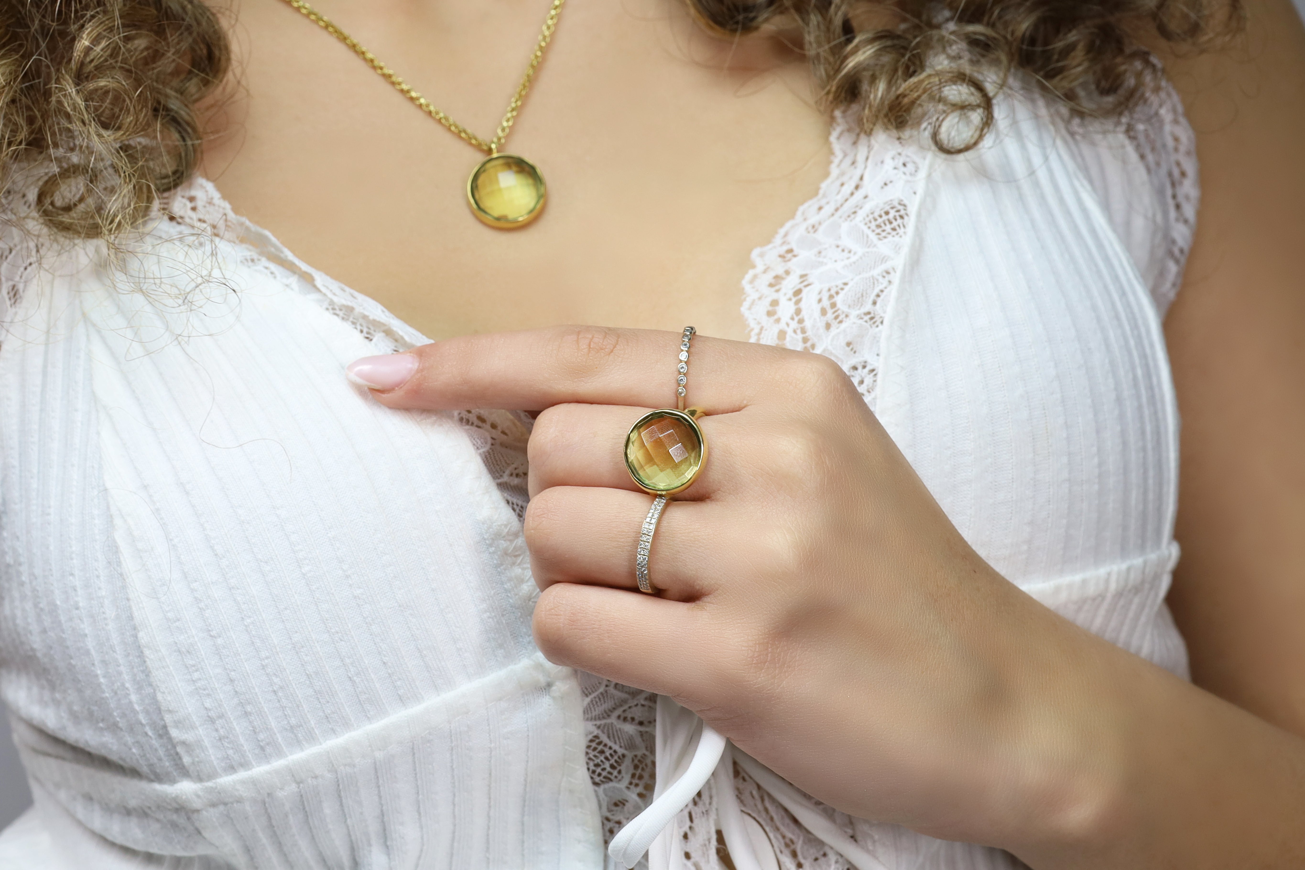 Bezel Set Lemon Quartz Faceted Ring in Gold Rings Anemone Limited
