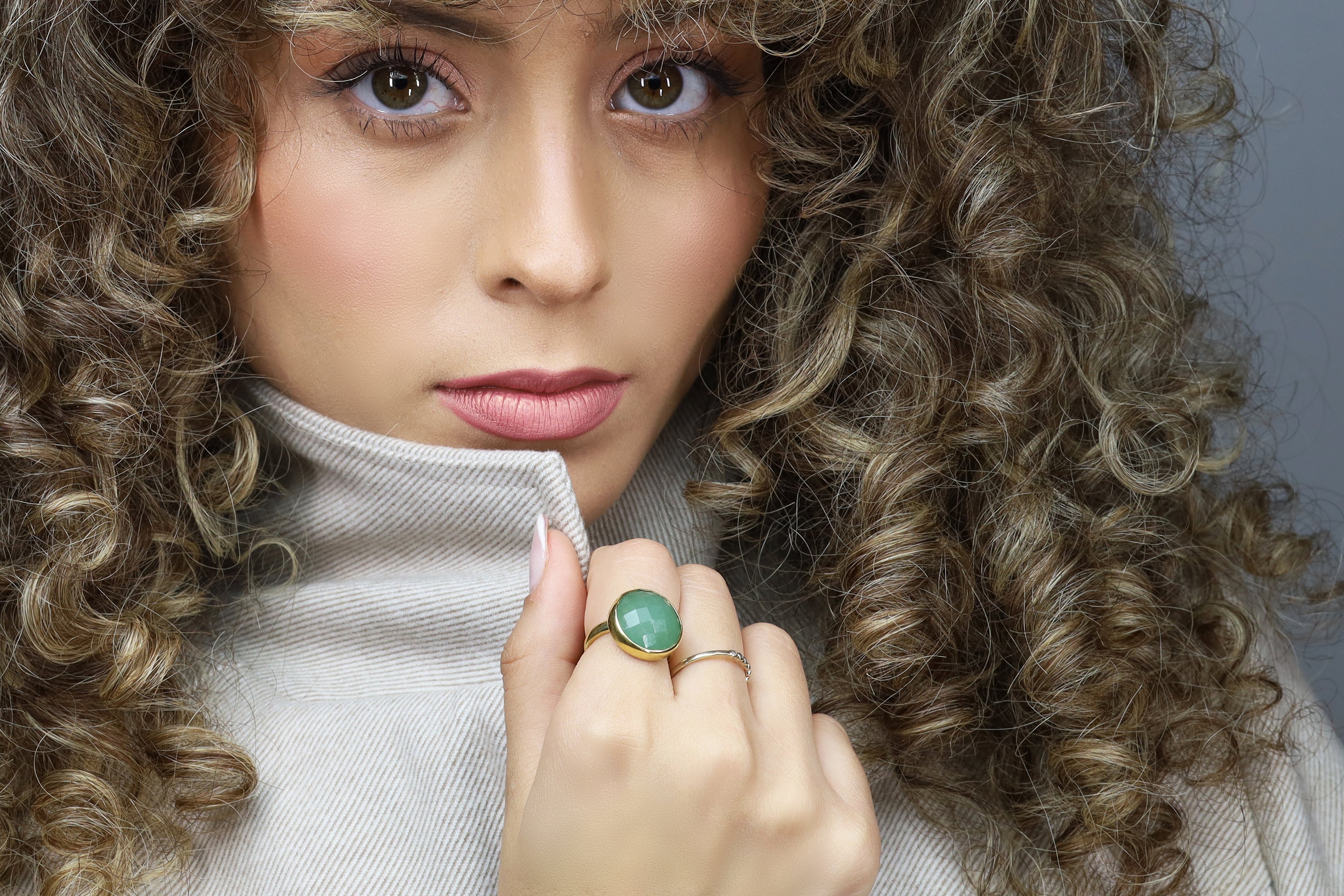 Large Bezel Set Aventurine Statement Ring in Gold Rings Anemone Limited
