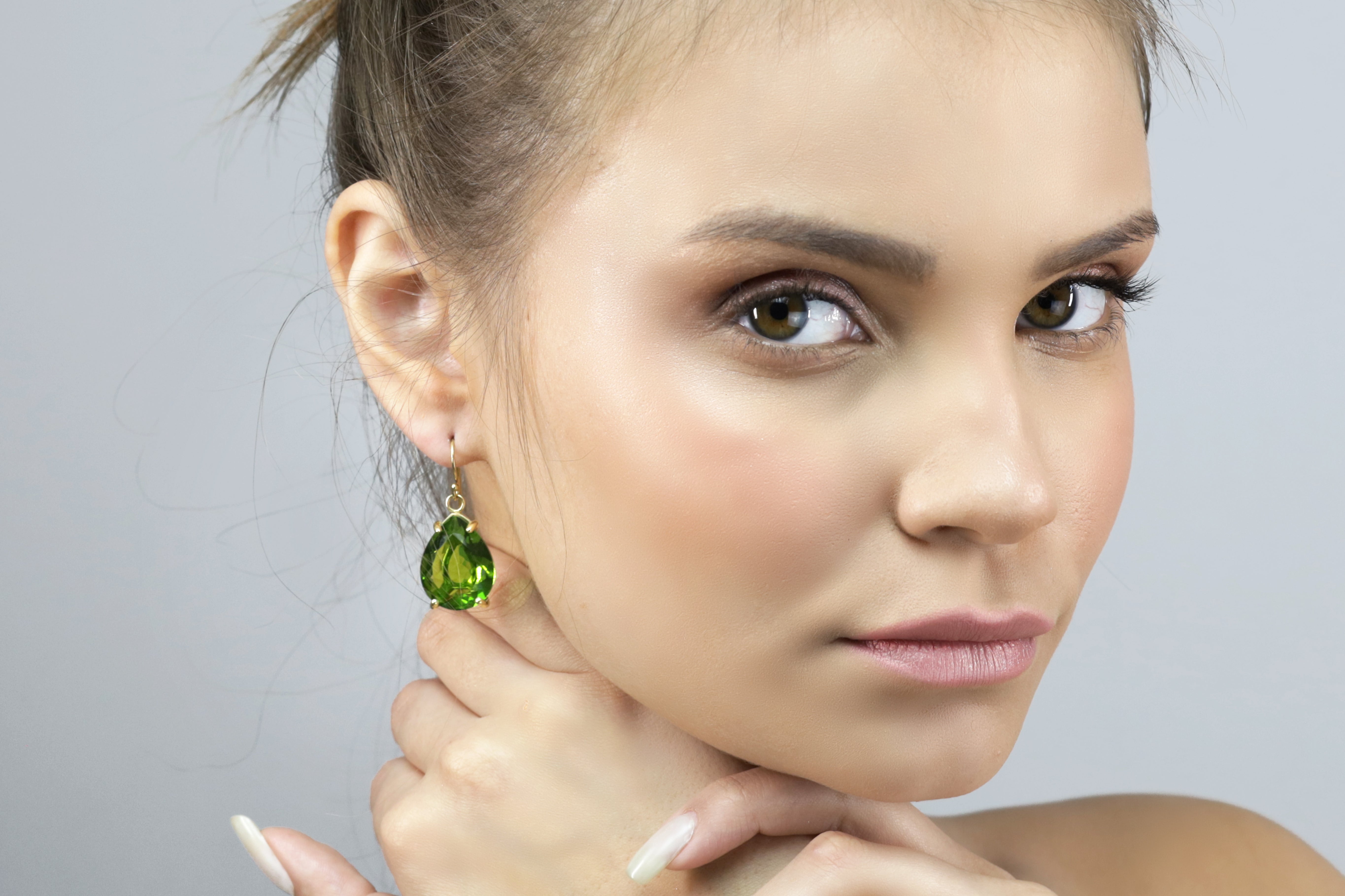 Long Pear Shape Peridot Gold Dangle Earrings Earrings Anemone Jewelry